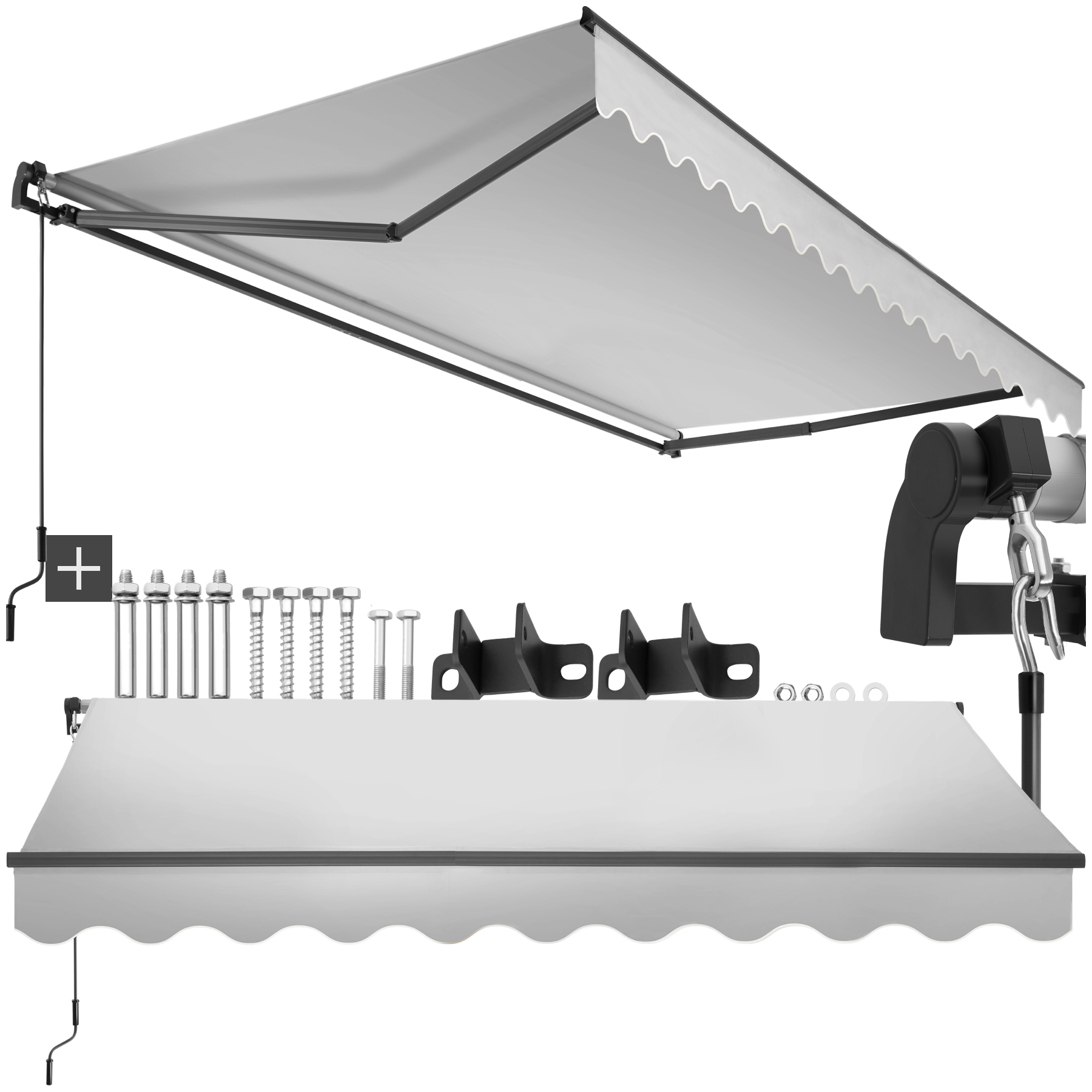 Store banne ORNELLA à bras articulé et support mural - 300 x 250 cm, gris clair