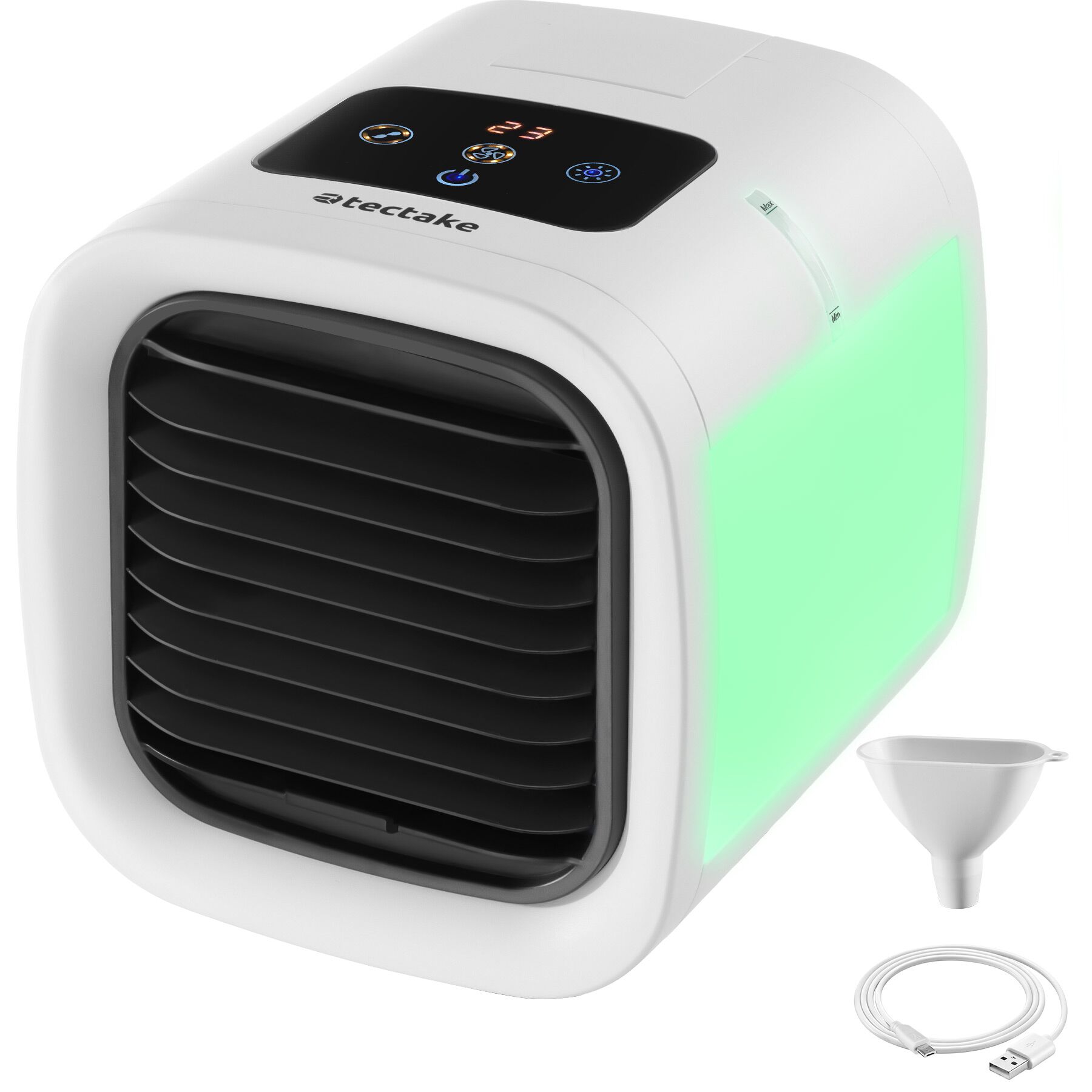 Portable Air Cooler Frosty with 2 Cooling Levels, 5 Fan Speed Settings and LED Lighting, - white