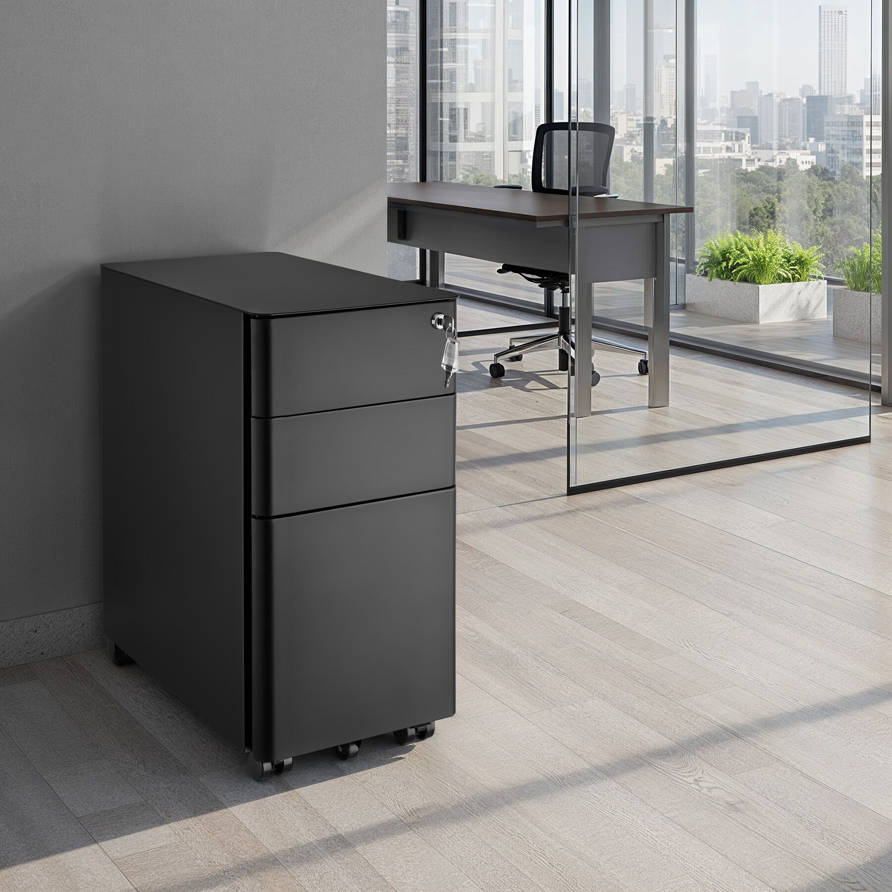 Rollcontainer 2 Schubladen Büroschrank Abschließbar Aktenschrank Hängeregister - Bild 12 von 25