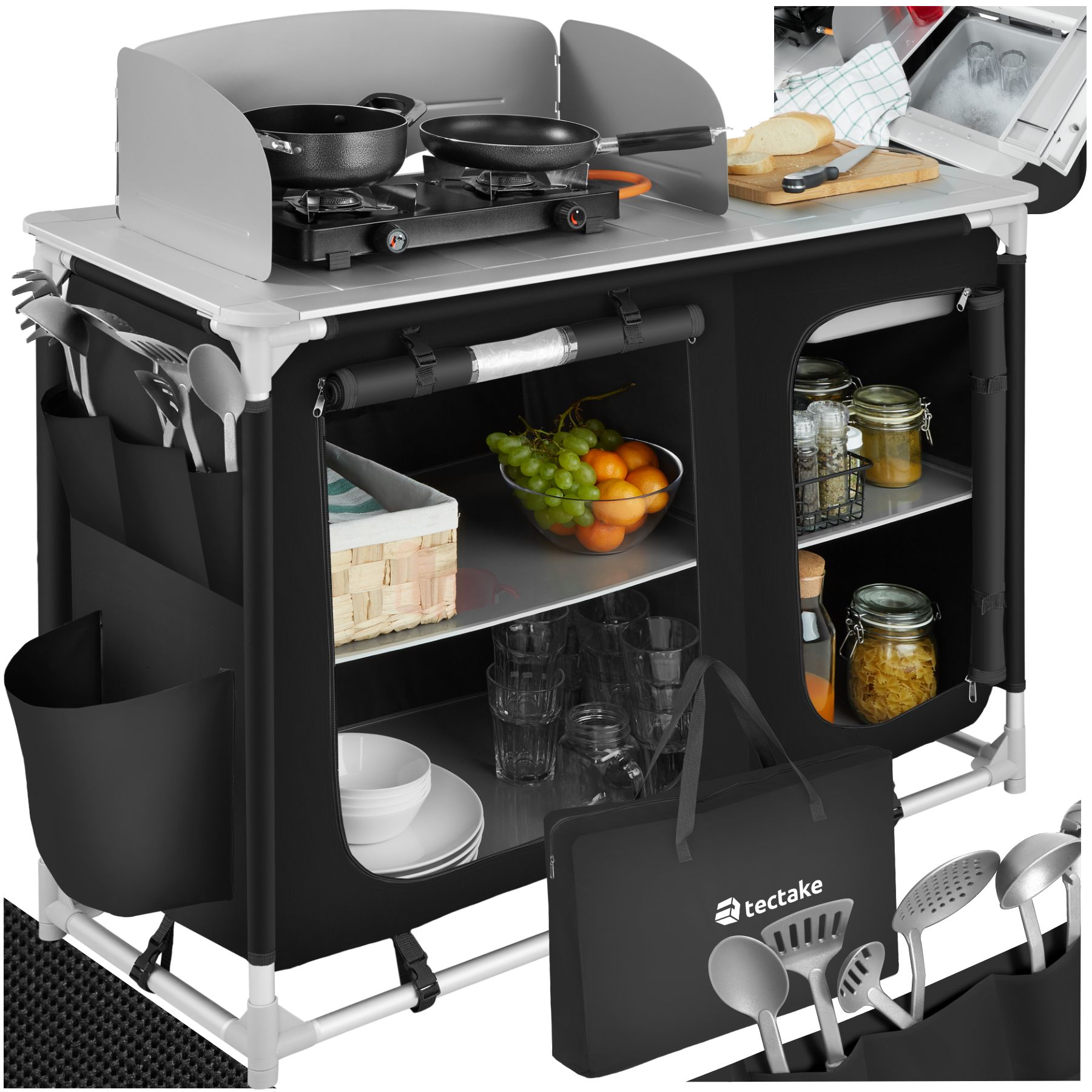 Cozinha de campismo 116 x 52 x 107 cm - preto