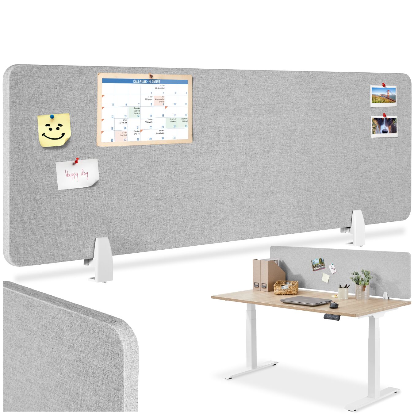 Cloison de bureau Noisy avec coins arrondis - 130 x 40 cm, gris