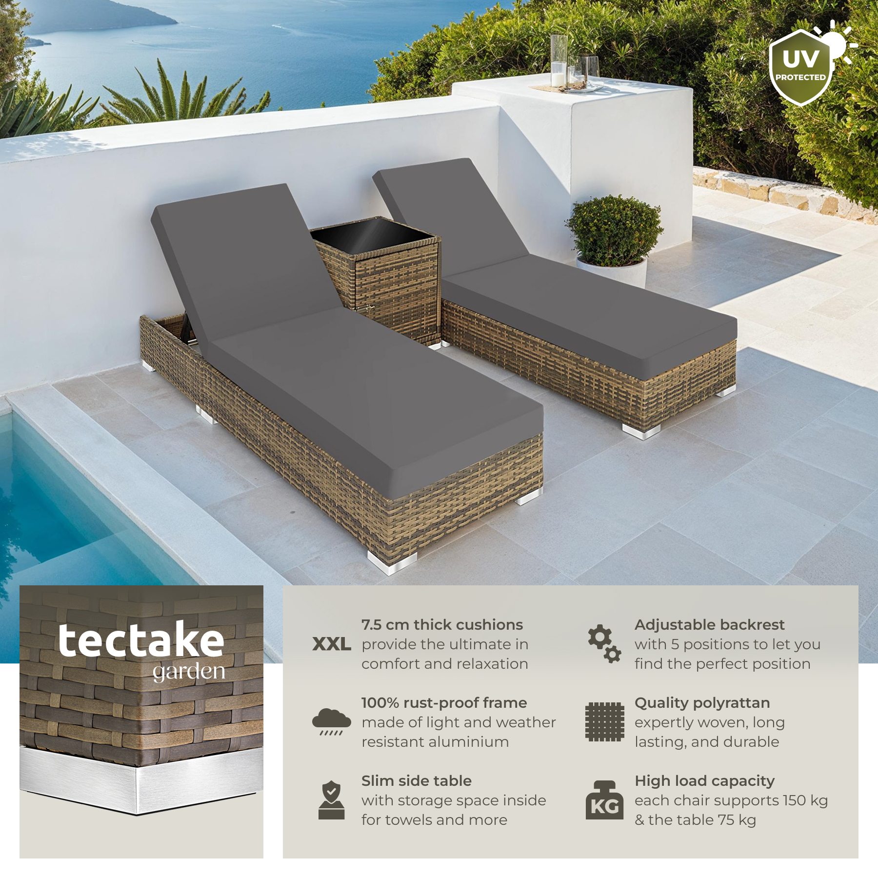 Garden Table Chairs Rattan Furniture Set Outdoor Sun Lounger Loungers Reclining - Picture 51 of 61