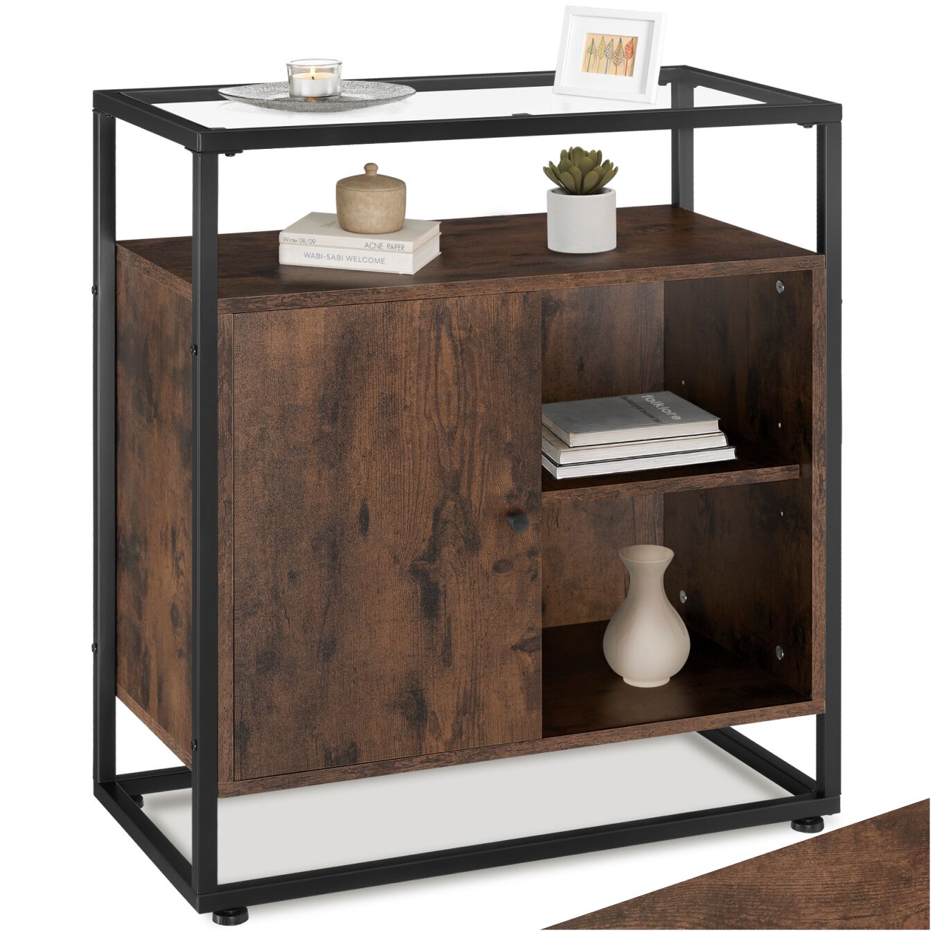 Wandkastje Conventry 70x38x80,5cm - Industrieel hout donker, rustiek | tectake