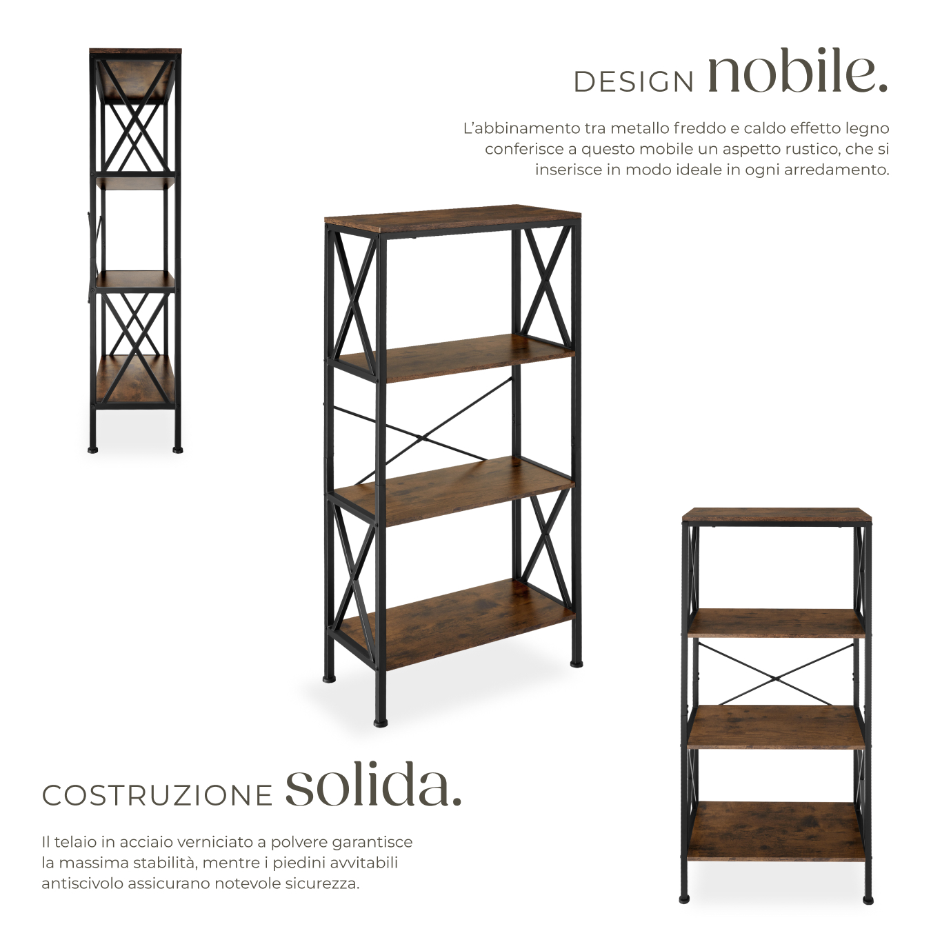 Scaffali alti libreria 4 ripiani scaffali cucina legno metallo stile industrial - Foto 5 di 25