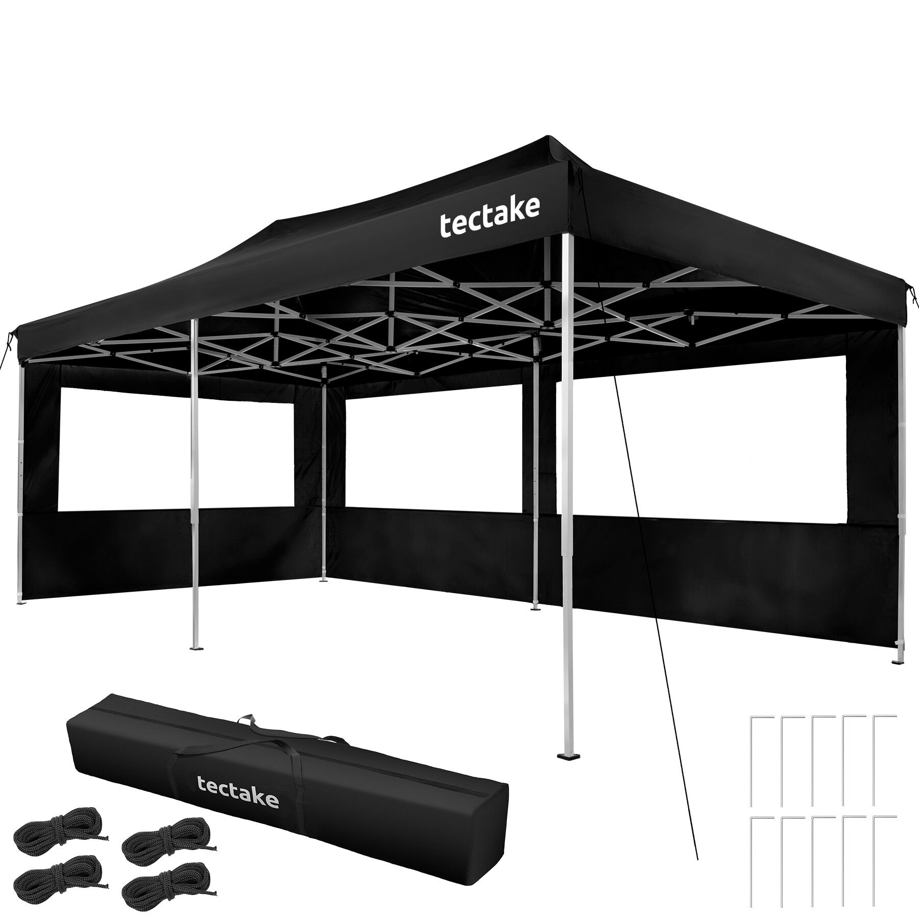 Aluminum Folding Pavilion Viola 3x6m Folding Pavilion, Aluminum, 3 Side Panels - black | tectake