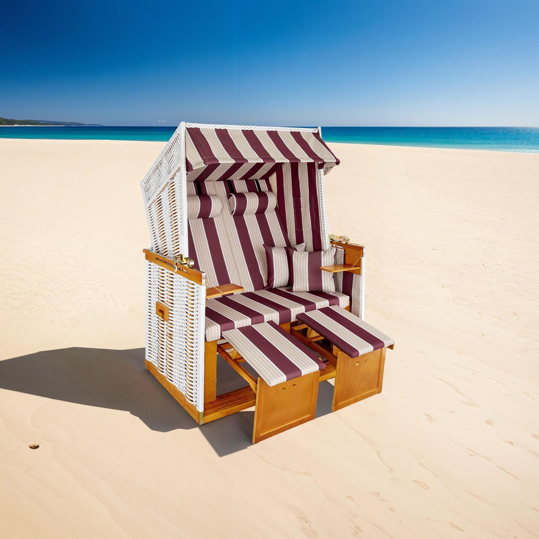 Wicker Chair Outdoor Beach Sunbed with Pillows Roofed Recline Sun Lounger - Picture 23 of 49