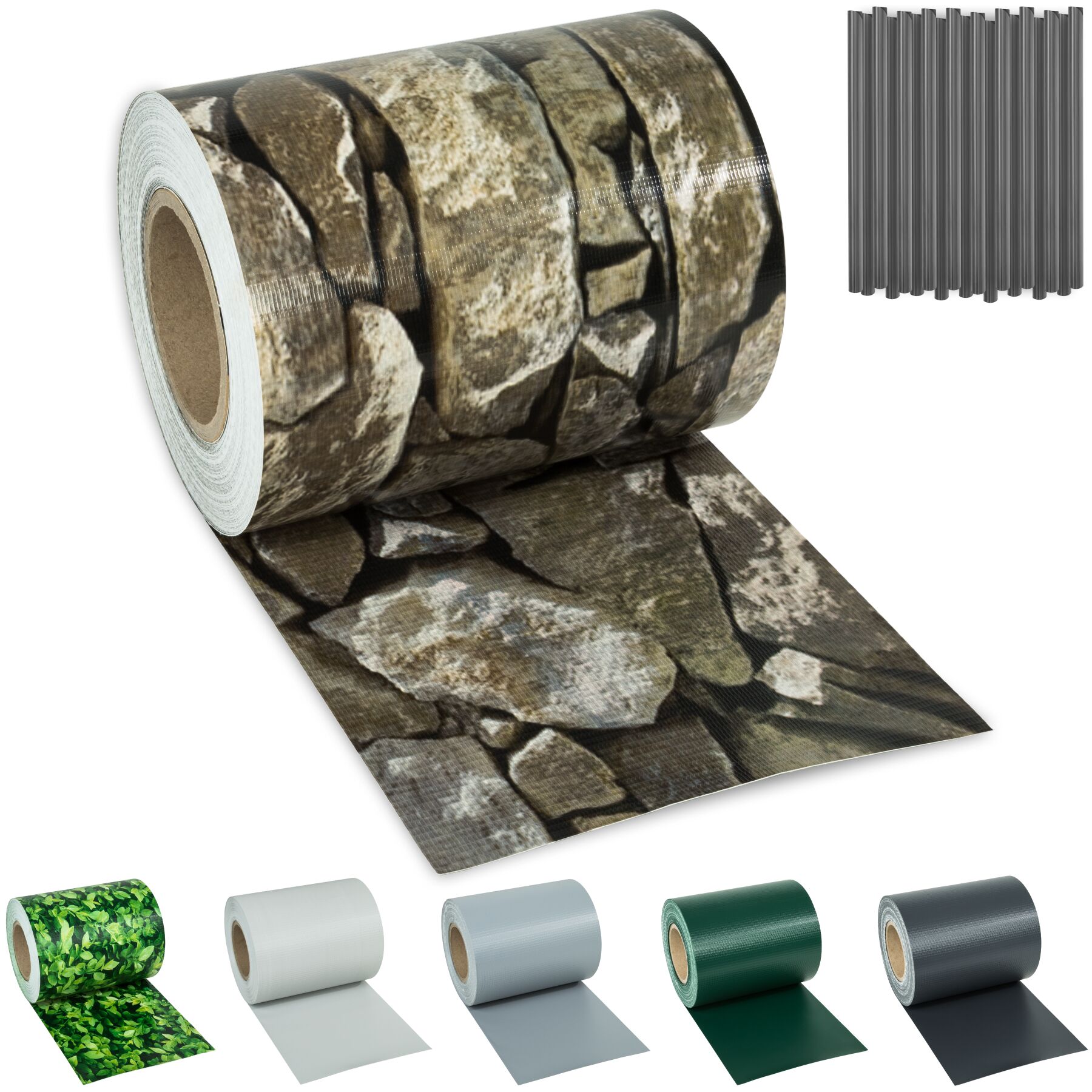 Frangivista in PVC con clip per il fissaggio - 35 m, effetto pietra | tectake