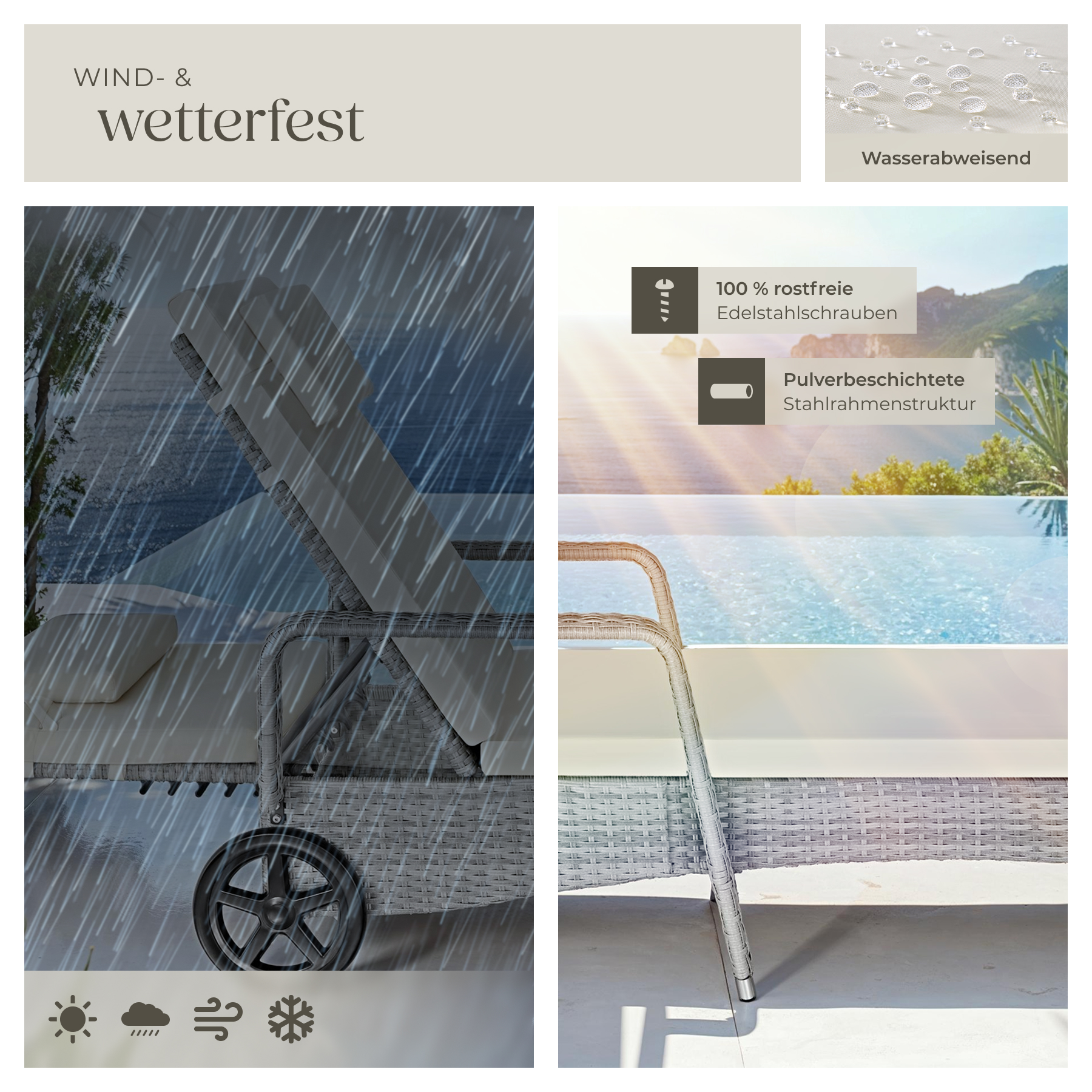 Sonnenliege klappbar Gartenliege Polyrattan Liegestuhl Strandliege robust 200 cm - Bild 140 von 145