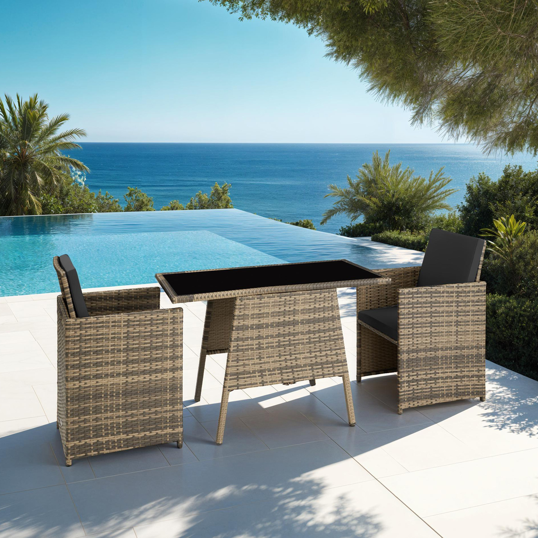 Garden bistro set in rattan | 2 chairs, 1 table | Outdoor Compact Furniture - Picture 49 of 49