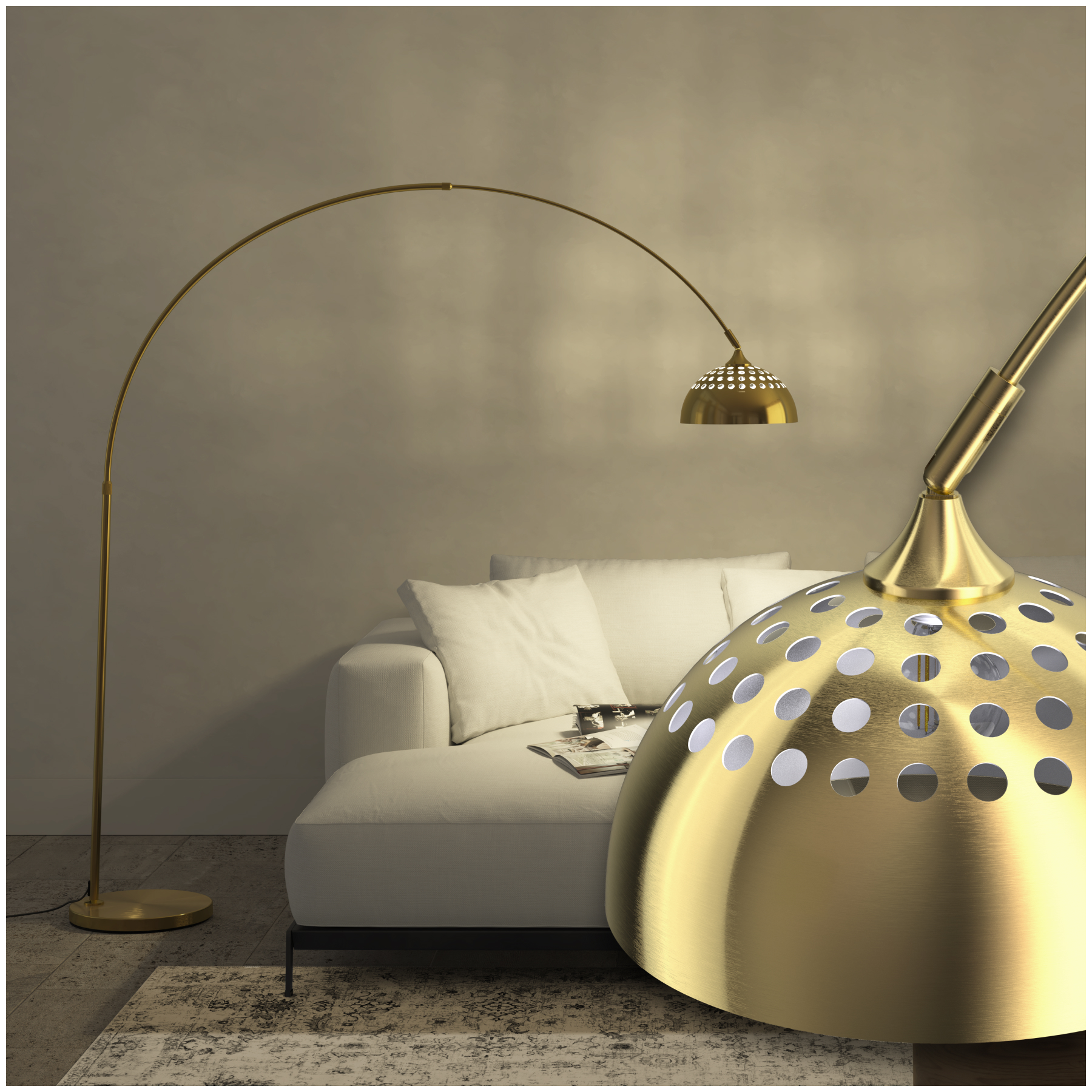 Bogenleuchte, 70er Jahre Retro-Stil, beschichteter Stahl 60 W, Teleskopbogen mit schwenkbarem Lampenschirm - gold | tectake