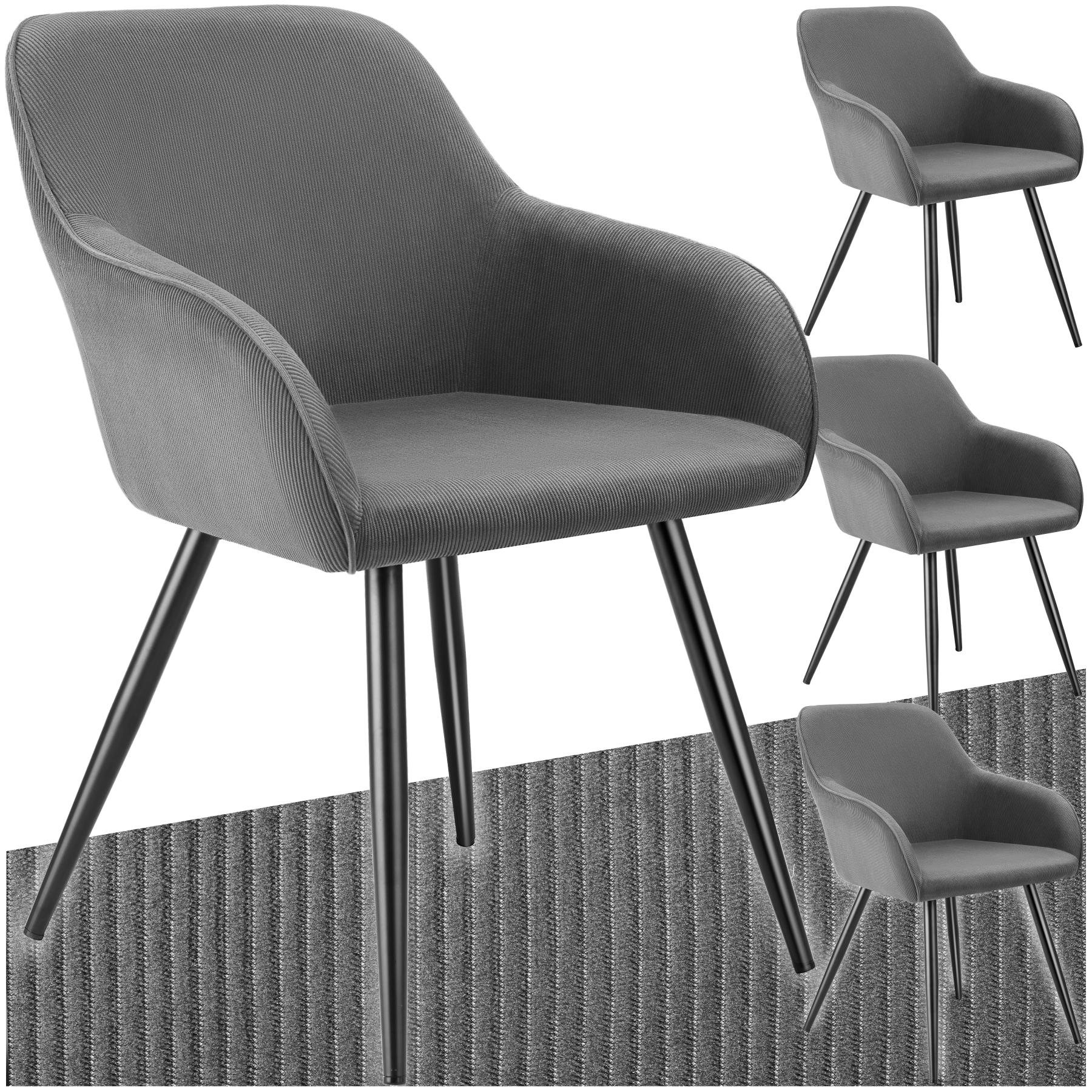 Chaise Marilyn, aspect corde, rembourrée - gris/noir, Lot de 4 | tectake