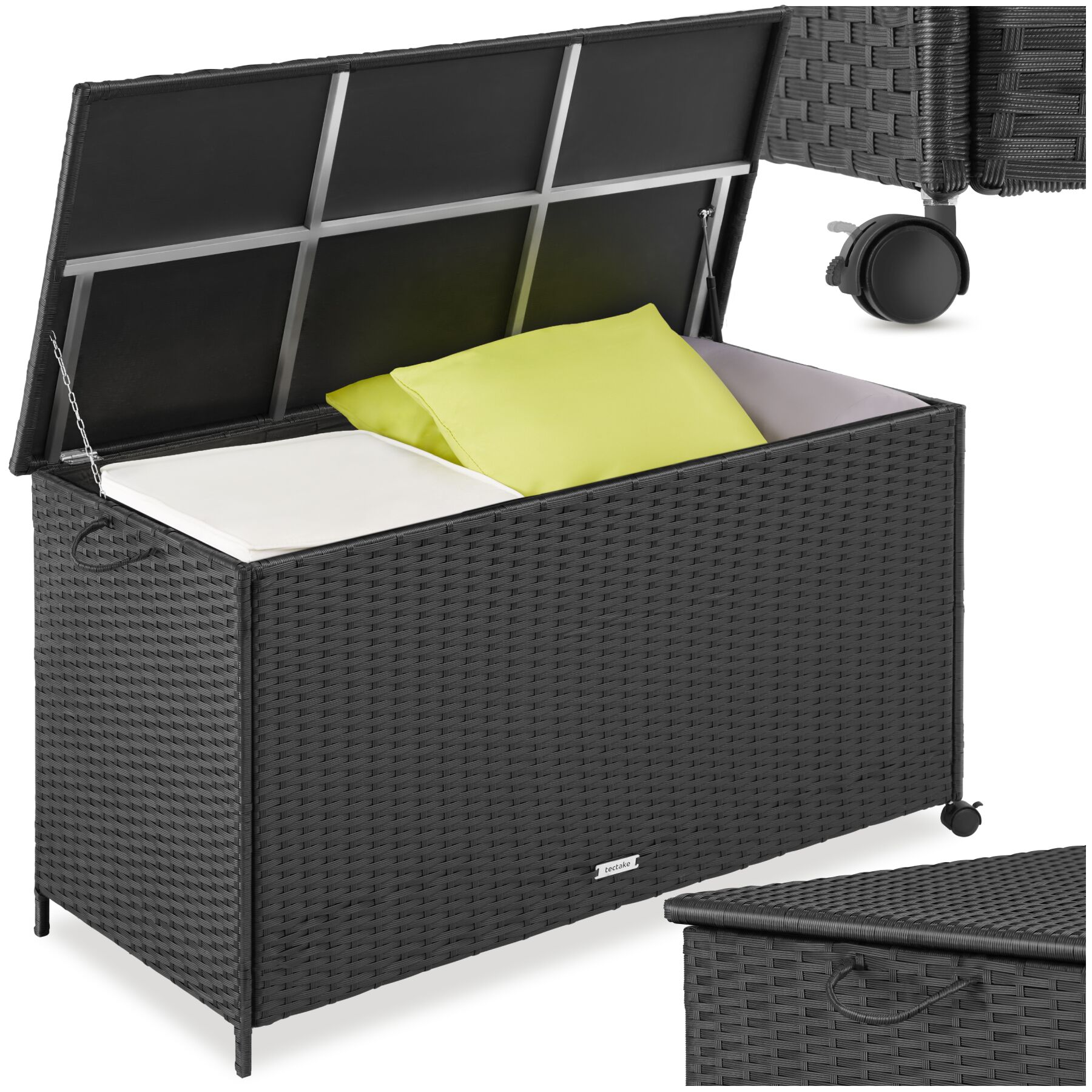 Opbergbox Kuusamo, rotan, met aluminium frame en wieltjes - zwart | tectake
