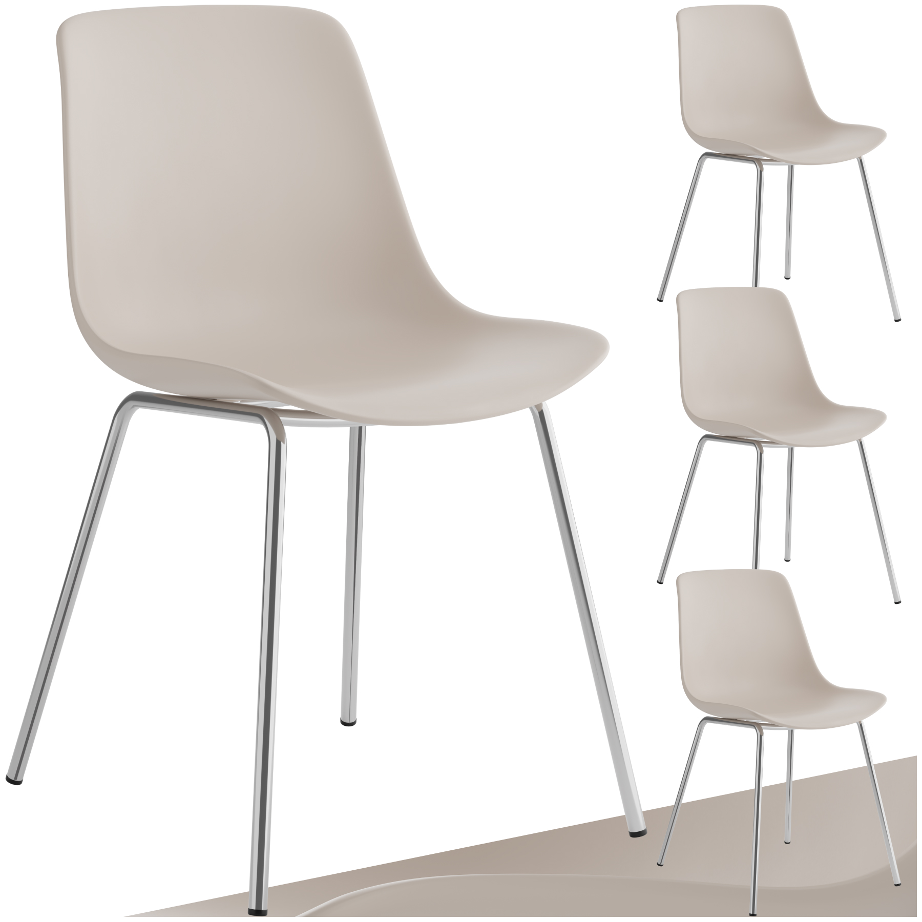 Kunststoffstühle Mave, ergonomisch, 120 kg - taupe/chrom, 4er Set