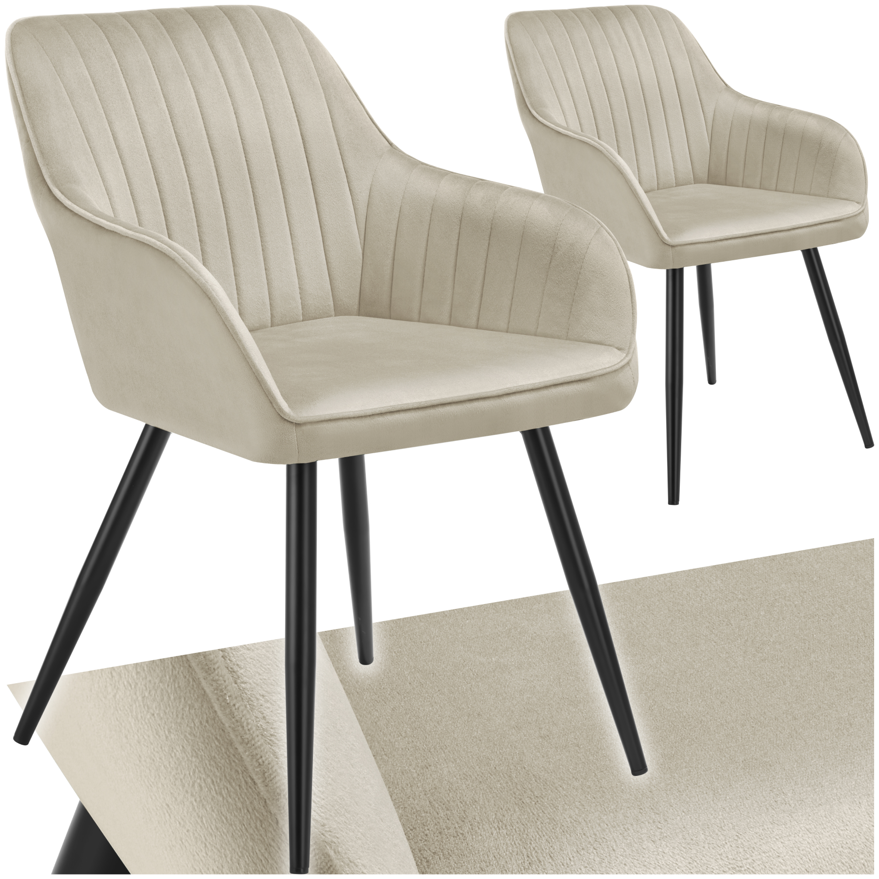 Stuhl Marilyn, Samtoptik, gesteppt - creme/schwarz, 2er Set
