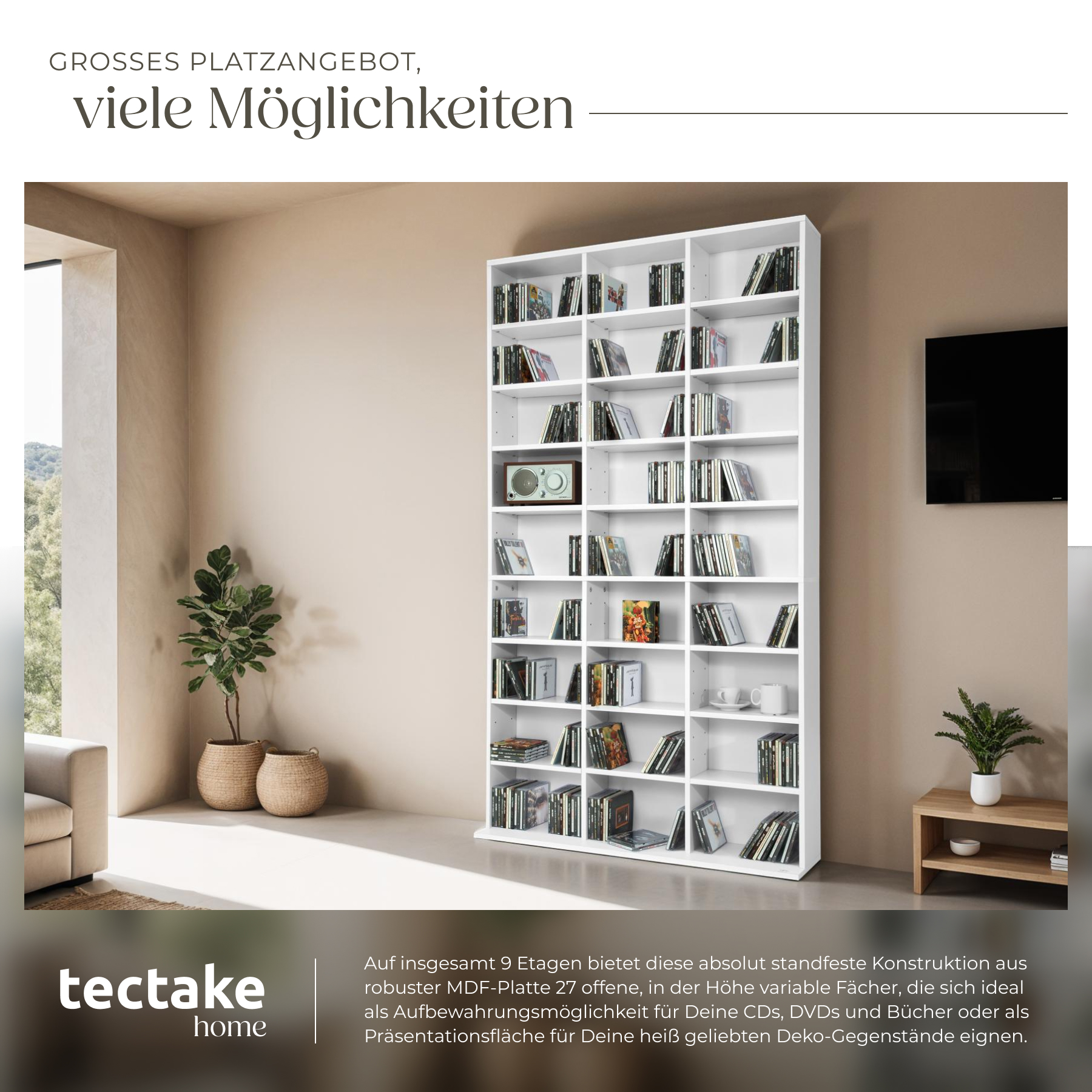 Medienregal CD DVD BluRay Ständer Stand Regal Regalwand für 1080 CDs Bücherregal