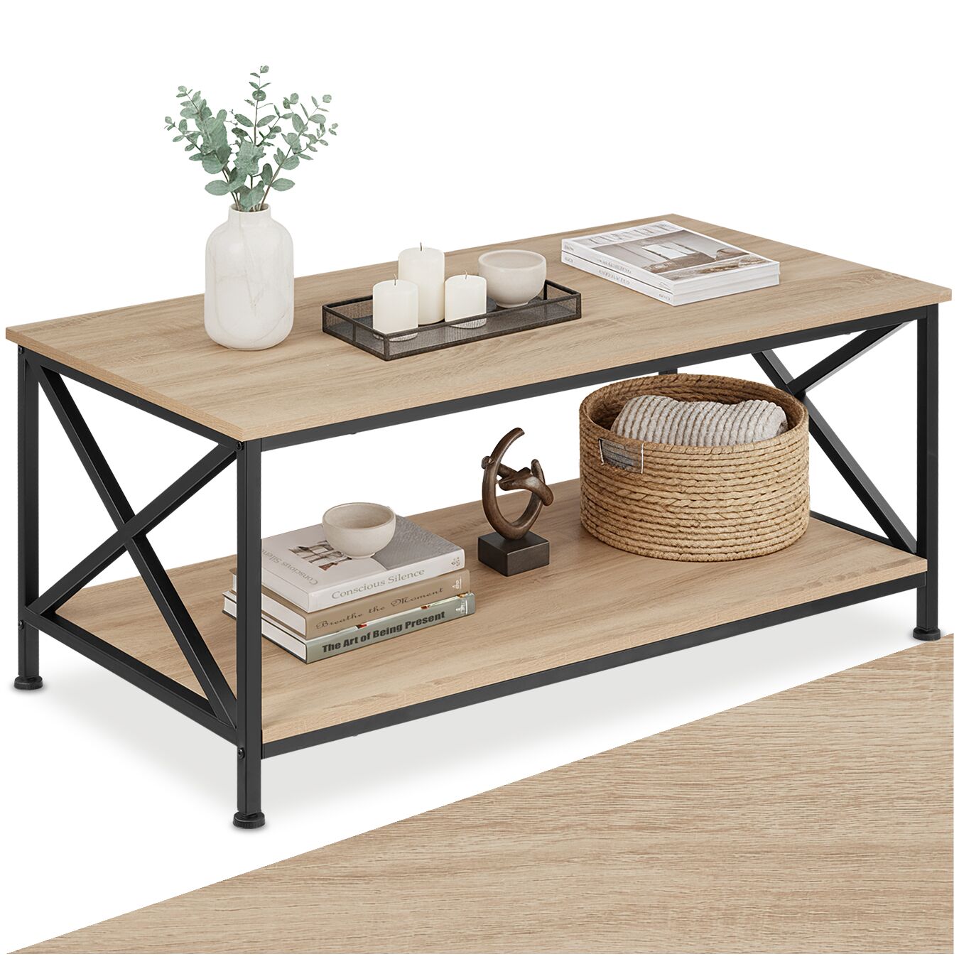 Mesa de café 100x55x45,5cm - madera industrial clara, roble Sonoma | tectake