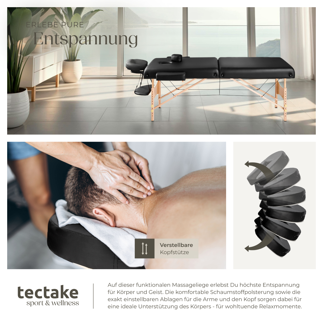 Massageliege Suman klappbar Massagetisch 2 Zonen Holz Massagebank 3 Farben 