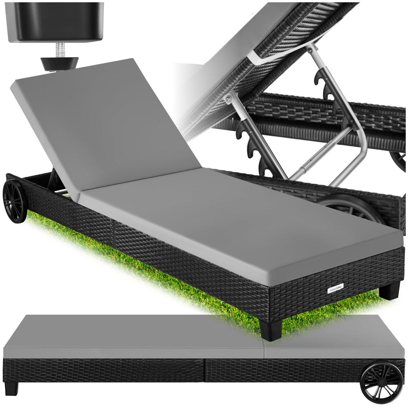 Sun Lounger Ancona - 5-position backrest, weather & UV-resistant, aluminium frame - black