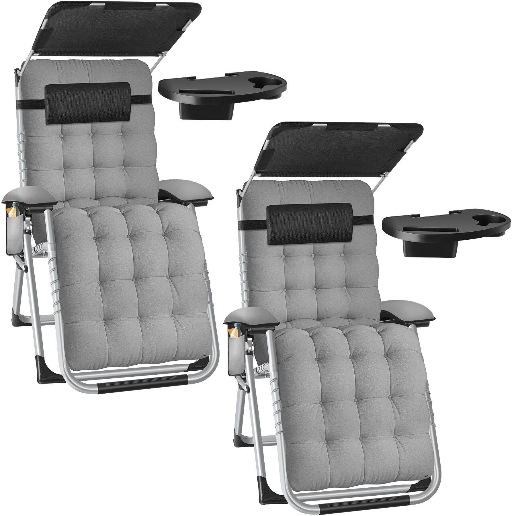Espreguiçadeira CLOUD II com teto solar, dobrável - cinzento claro, Conjunto de 2 | tectake