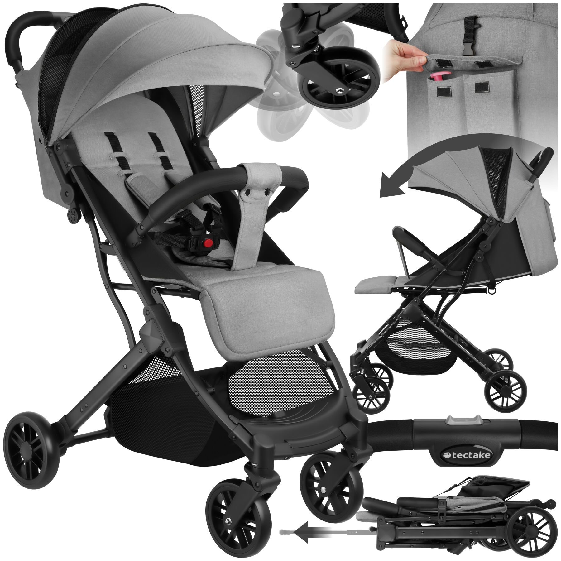 Buggy-Kinderwagen Finn, klappbar, 5-Punkt-Gurt - grau