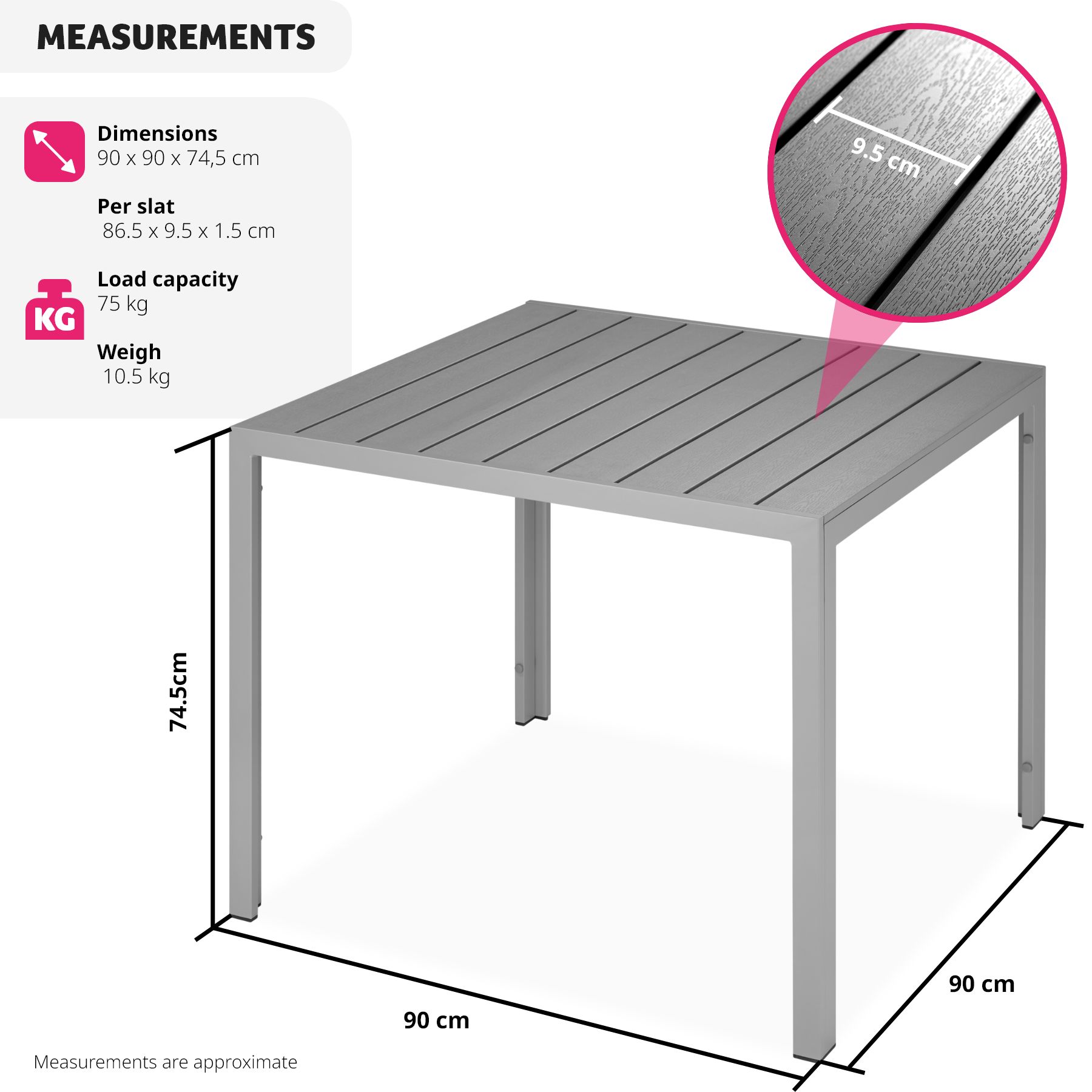 Garden Furniture Table Outdoor Patio Dining Coffee Balcony Square Aluminium - Picture 19 of 25
