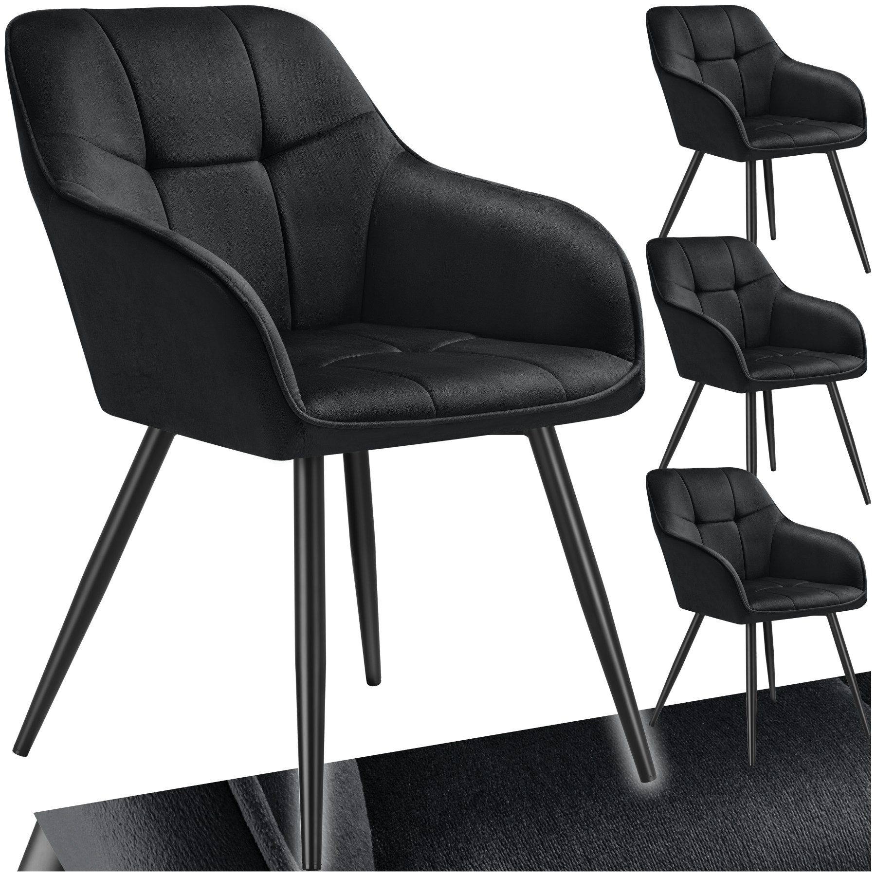 Stuhl Marilyn, Samtoptik, gesteppt - schwarz/schwarz, 4er Set