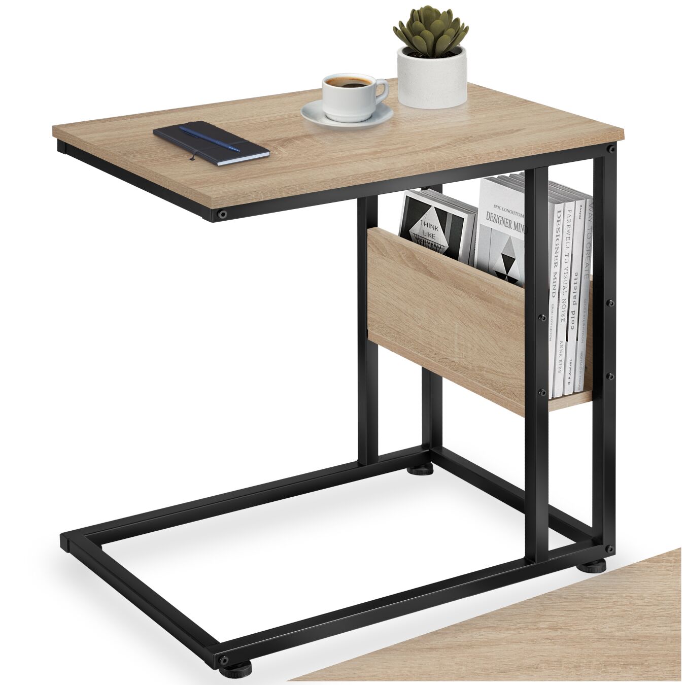 Bijzettafel Wigan 55x36,5x60cm - Industrieel licht hout, eiken Sonoma