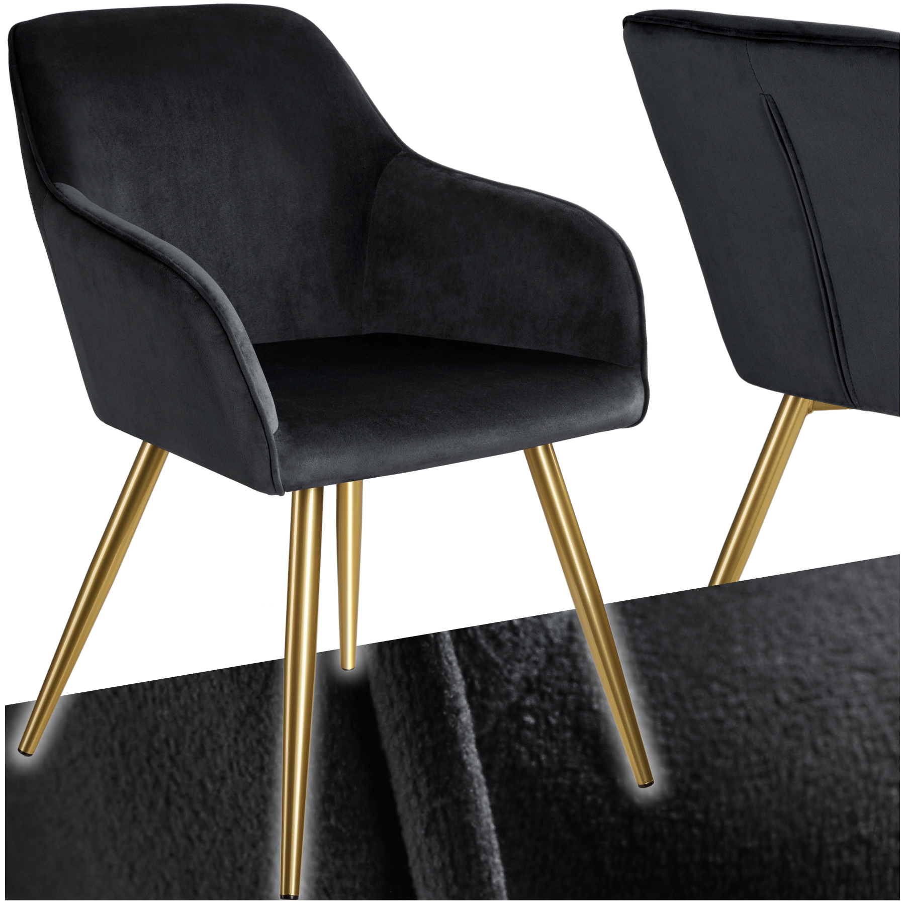 Esszimmerstuhl Marilyn Samtoptik, goldene Stuhlbeine - schwarz/gold, pro Stück