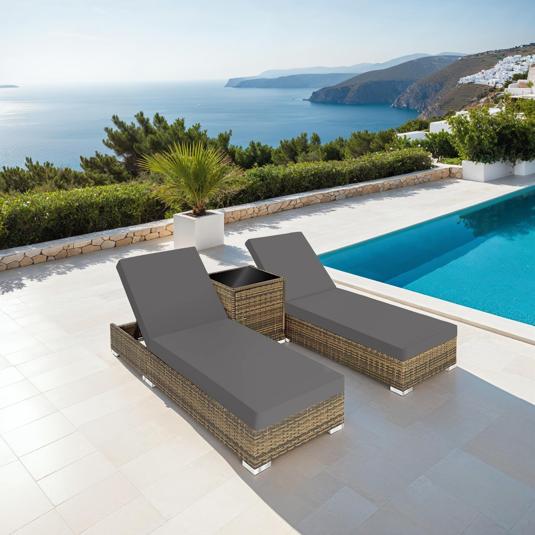 Garden Table Chairs Rattan Furniture Set Outdoor Sun Lounger Loungers Reclining - Picture 59 of 61