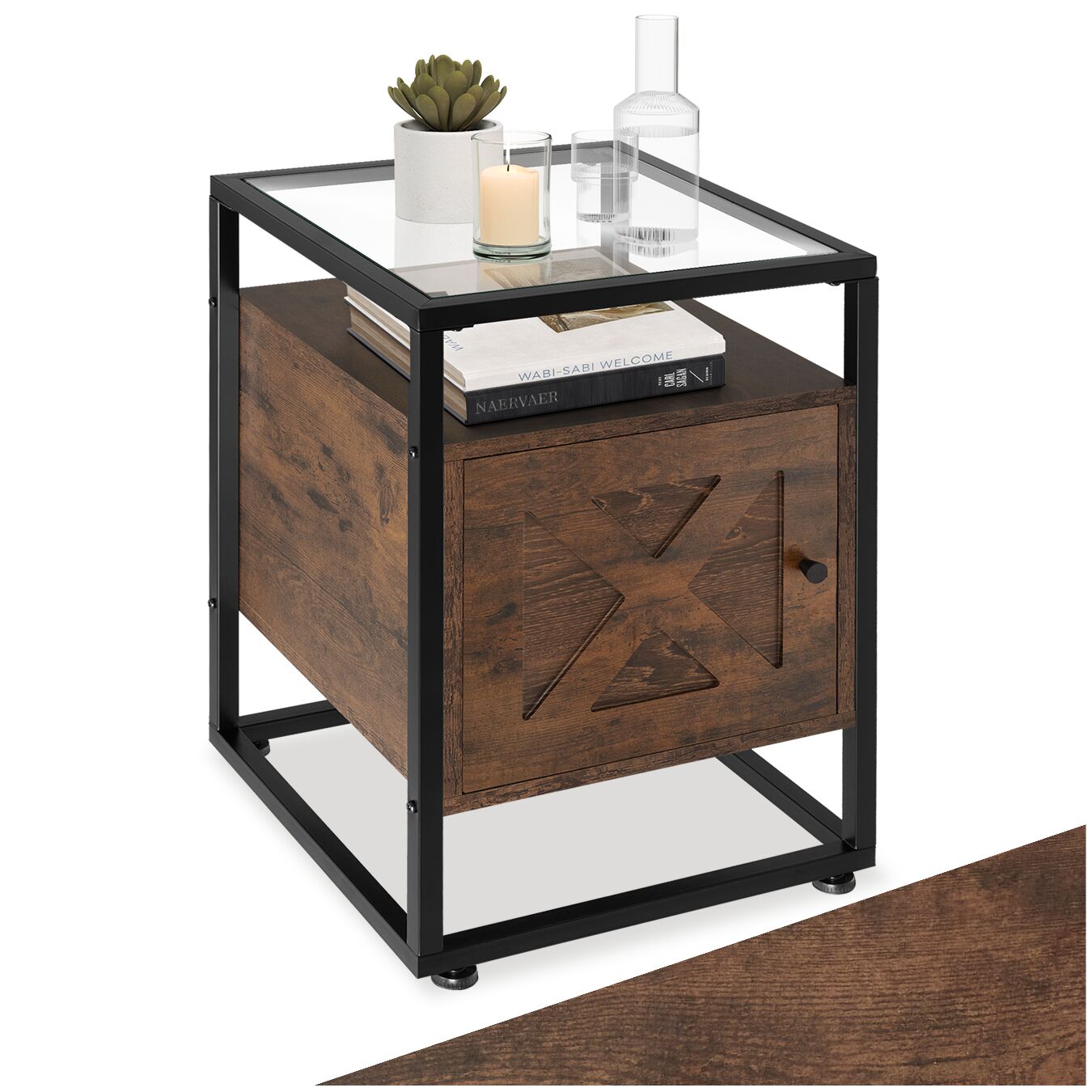 Nachttisch Kidderminster 40x43x60,5cm - Industrial Holz dunkel, rustikal