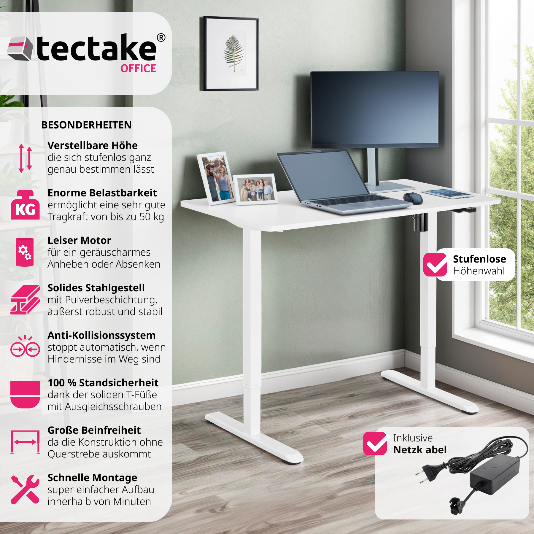 Höhenverstellbarer Schreibtisch Elektrisch Computertisch Arbeitsplatz PC-Tisch - Bild 3 von 37