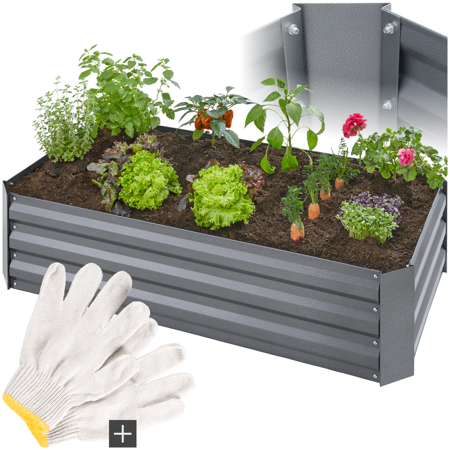 Hochbeet, aus verzinktem Stahl, witterungsbeständig, mit offenem Boden - grau