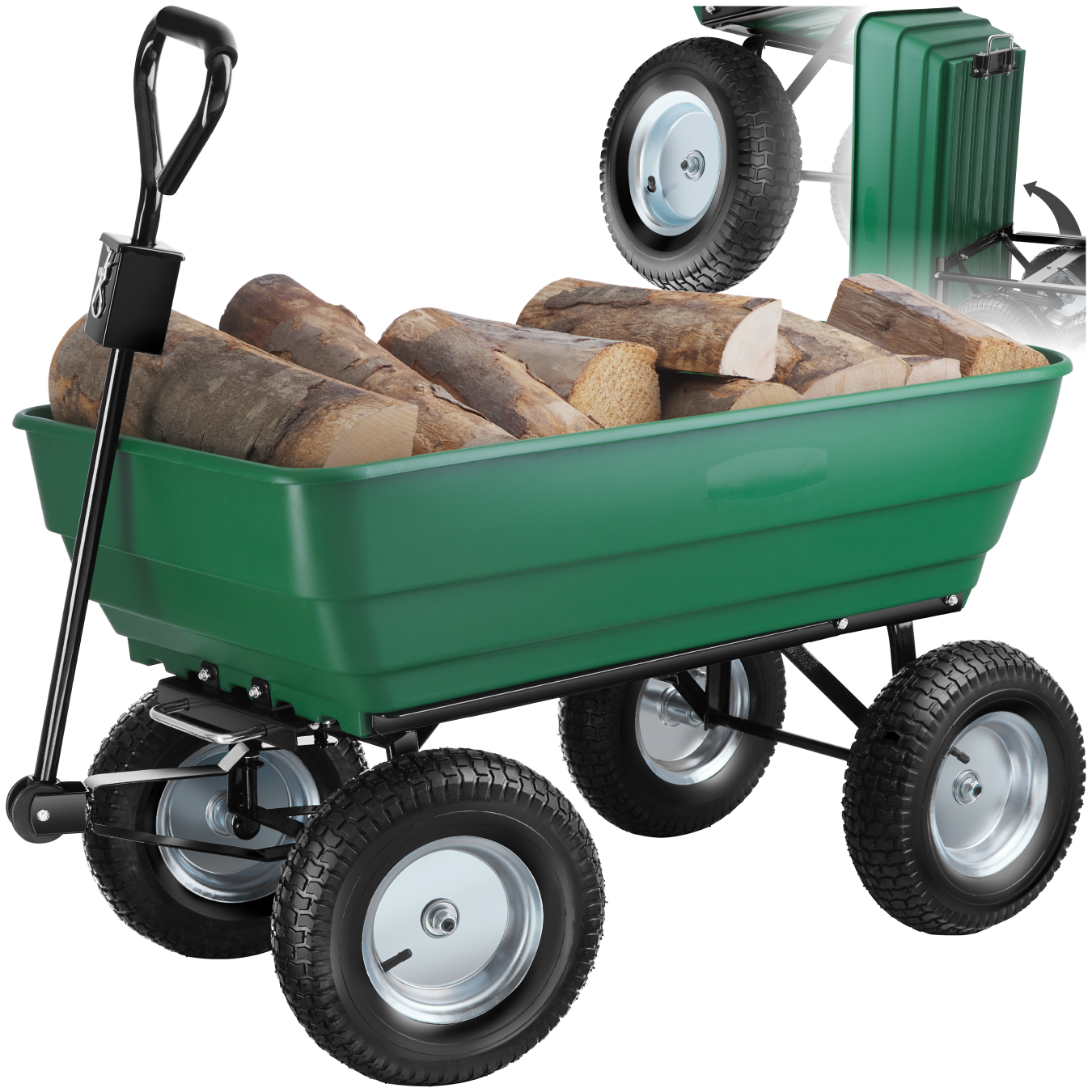 Chariot de jardin à main Tummi 125L capacité de charge 300kg - vert | tectake