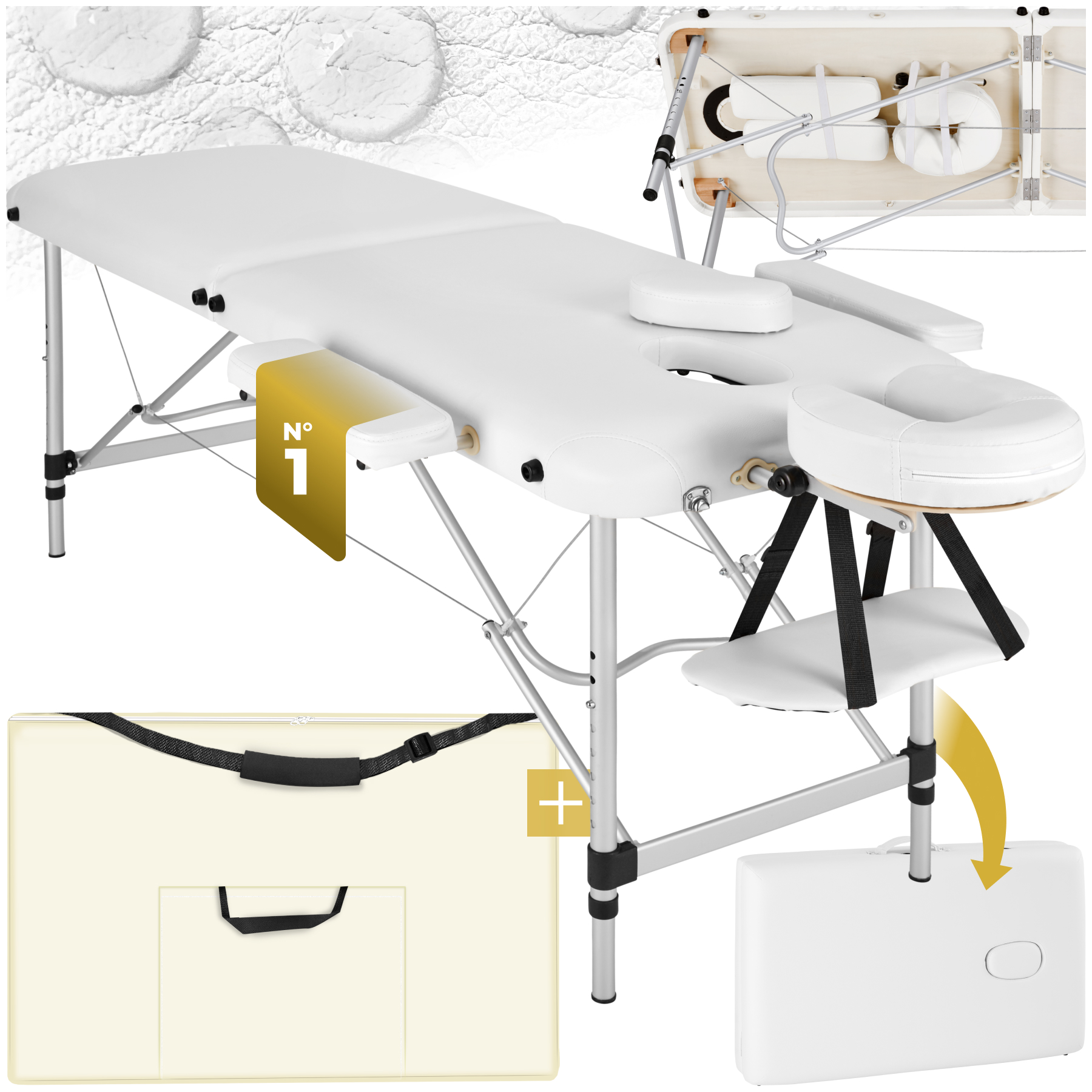 Table de massage pliante 2 zones en aluminium portable + housse - blanc | tectake