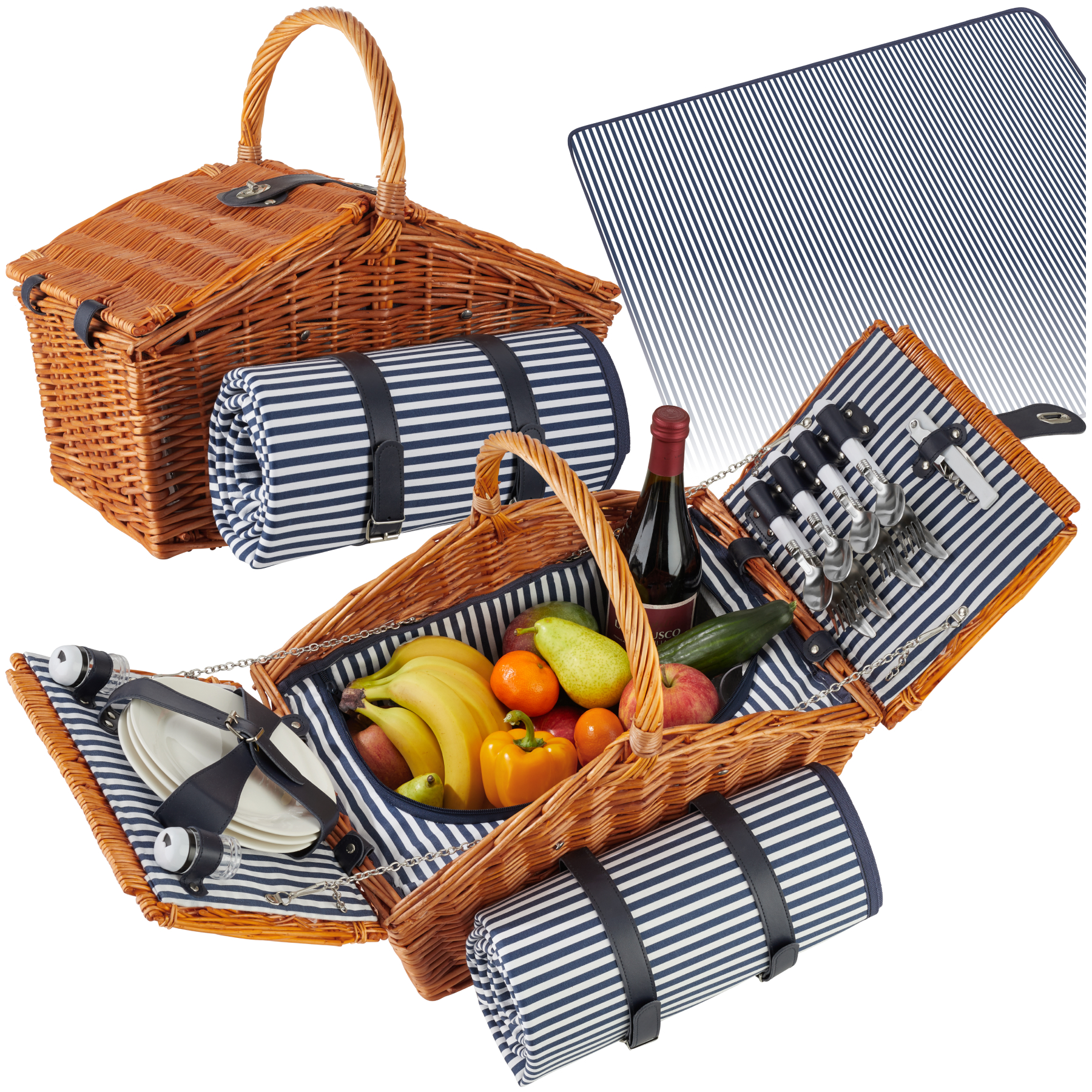 Picknickkorb Usedom für 4 Personen, mit Kühlfach & Zubehör - braun von tectake