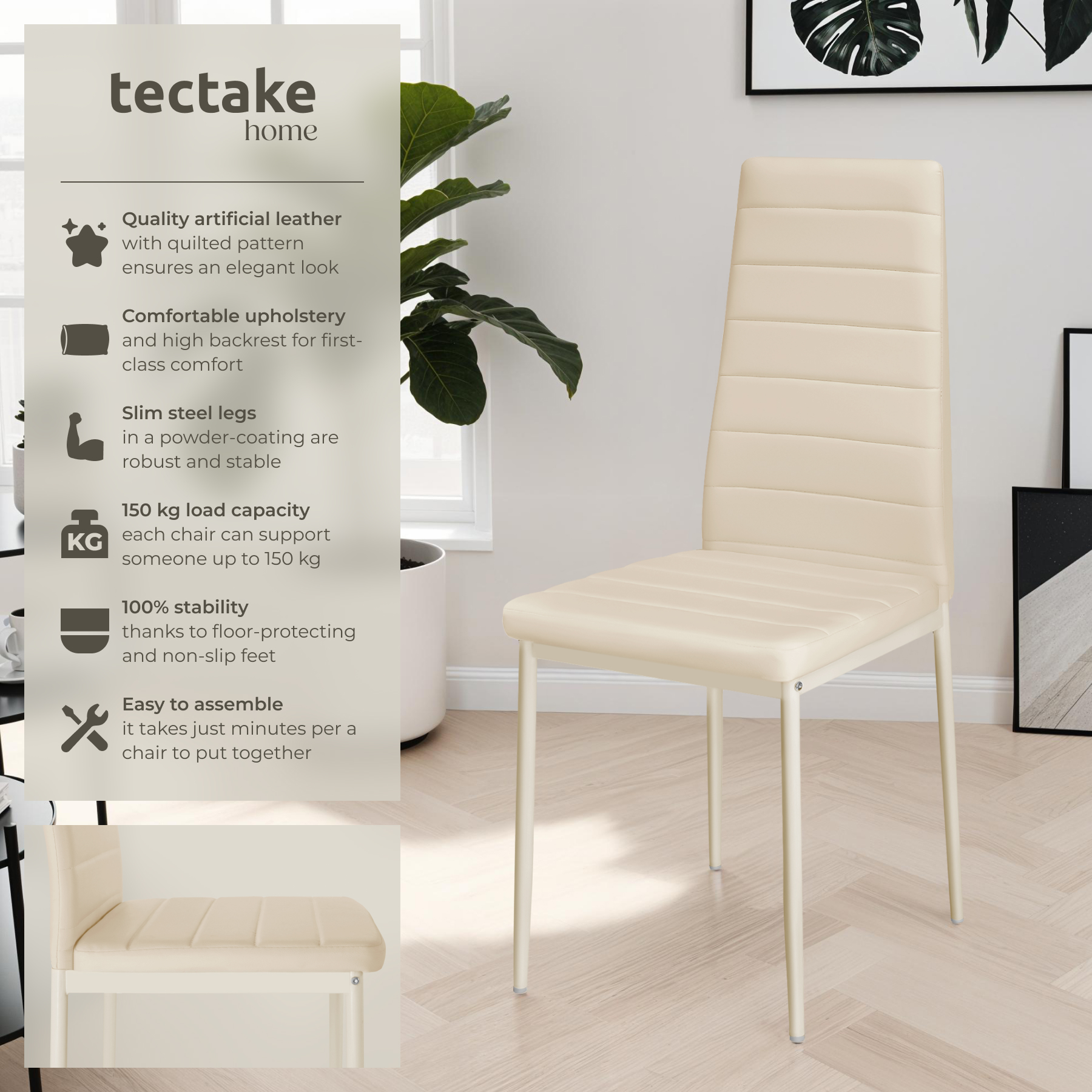 Dining Chair Set Kitchen Living Room Furniture Faux Leather Chairs Thick Padding - Picture 39 of 61