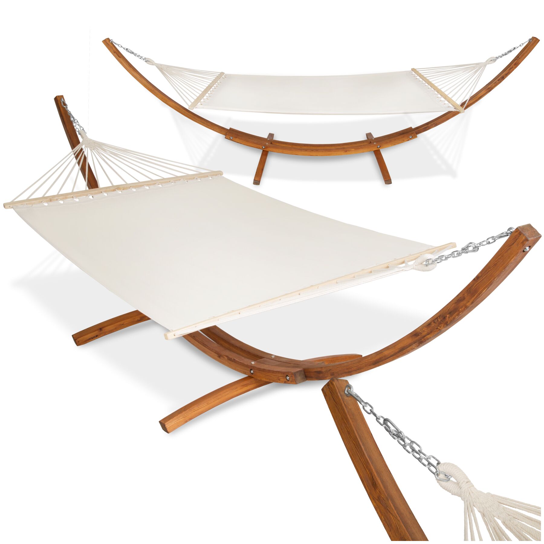 Hammock Thorsten - wooden frame, for 2 people, height adjustable, durable fabric - white | tectake