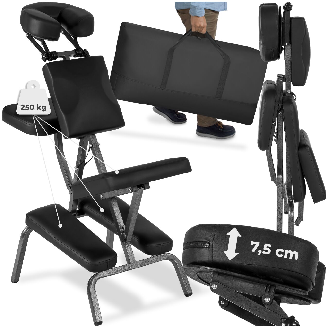 Massagestuhl aus Kunstleder - schwarz