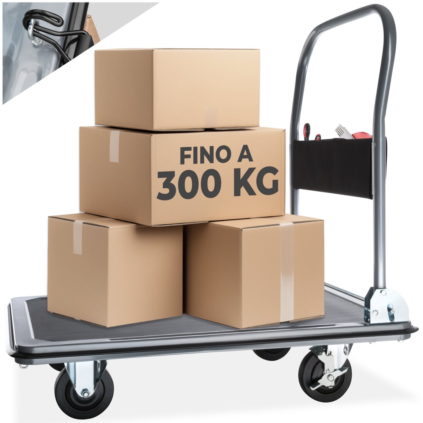 Carrello a pianale con freni - nero, 300 kg