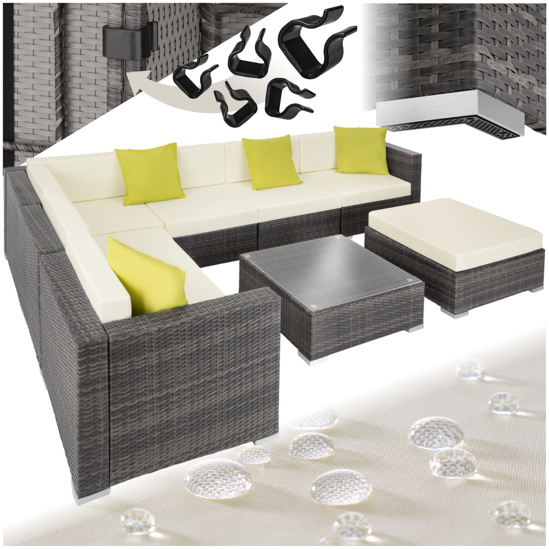 Canapé de jardin MARBELLA modulable 7 places, variante 2 - gris | tectake