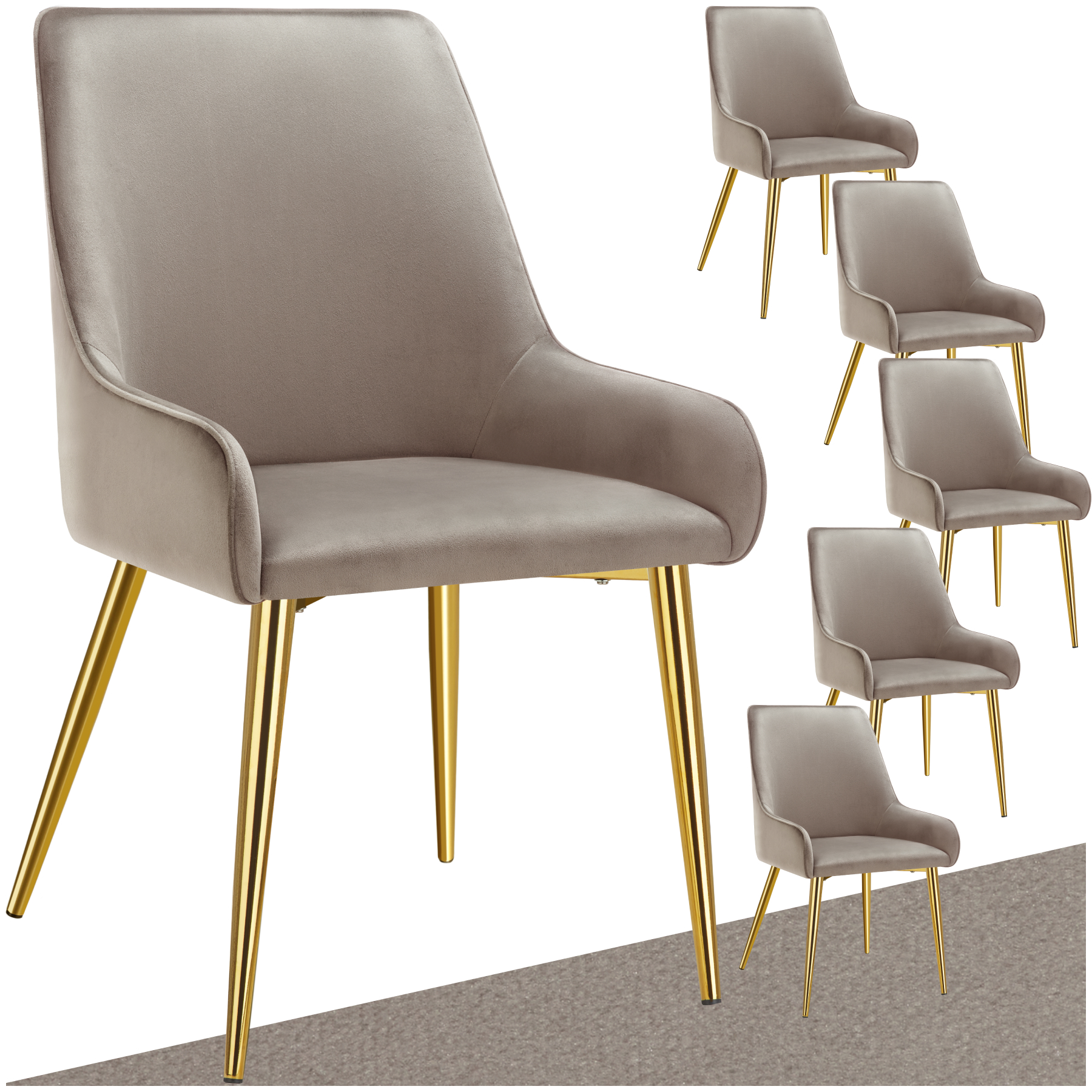 Polsterstuhl Avane, Samtoptik, Belastbarkeit 120 kg - taupe, 6er Set