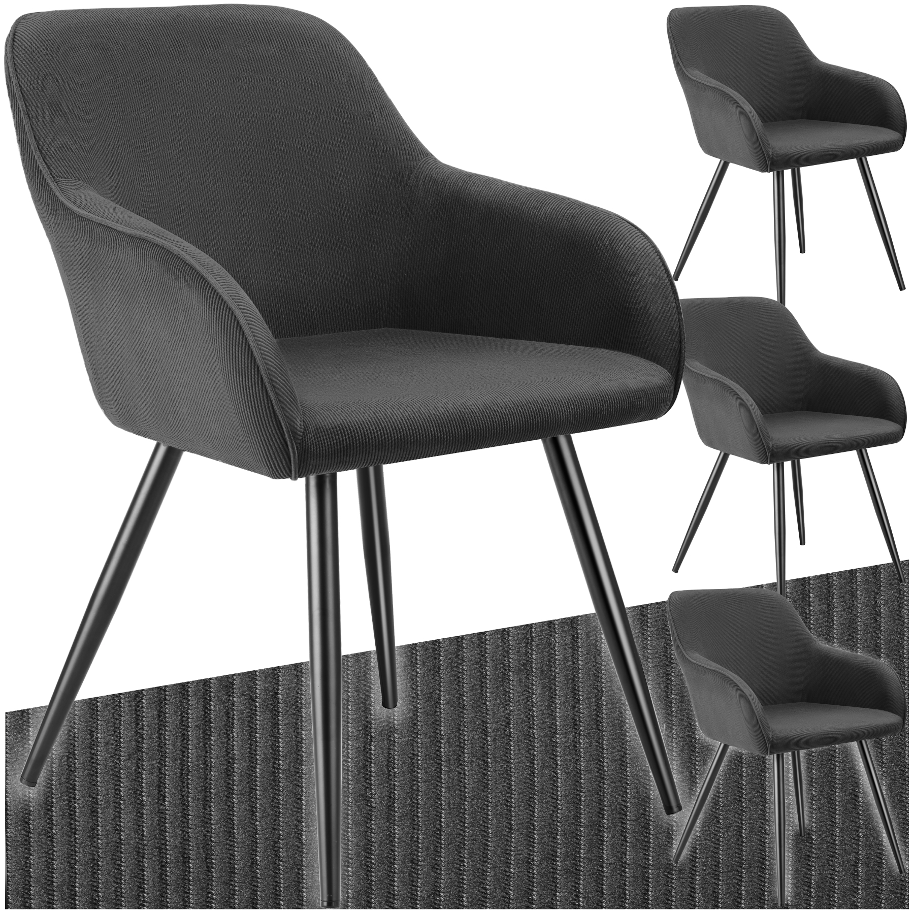 Esszimmerstuhl Marilyn, Cordoptik, gepolstert - anthrazit/schwarz, 4er Set