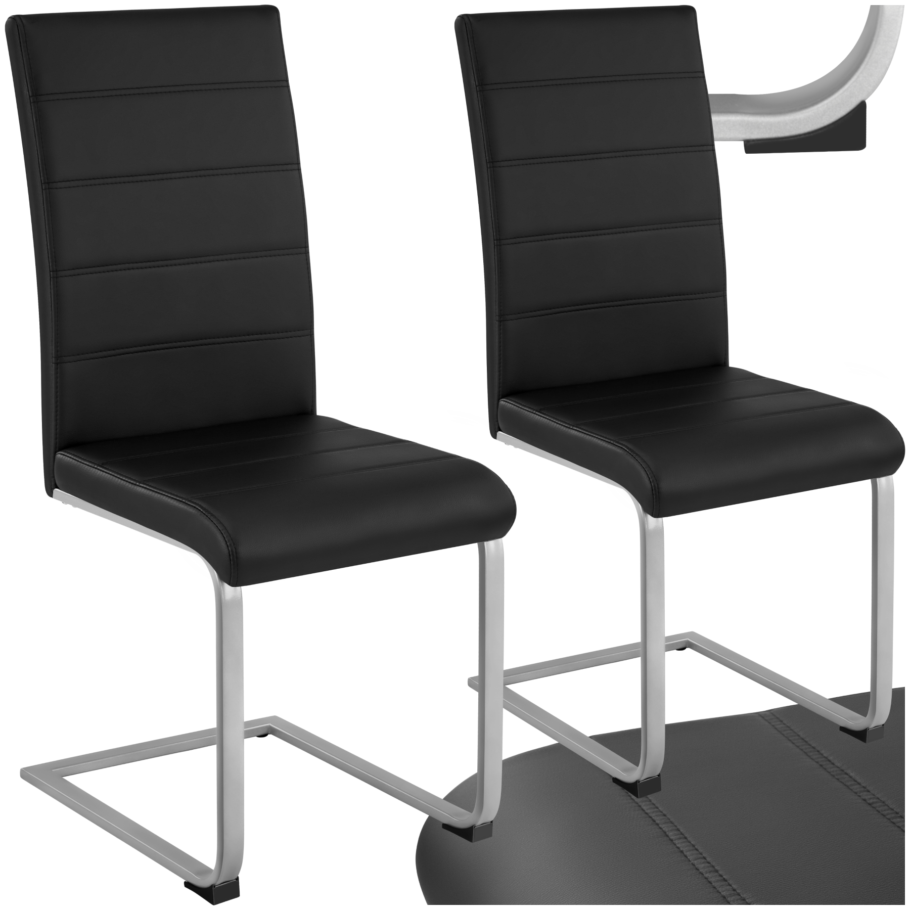 Chaises de Salle à Manger BETTINA Rembourrées Pieds en métal Argentés Design Moderne - noir, Lot de 2 | tectake