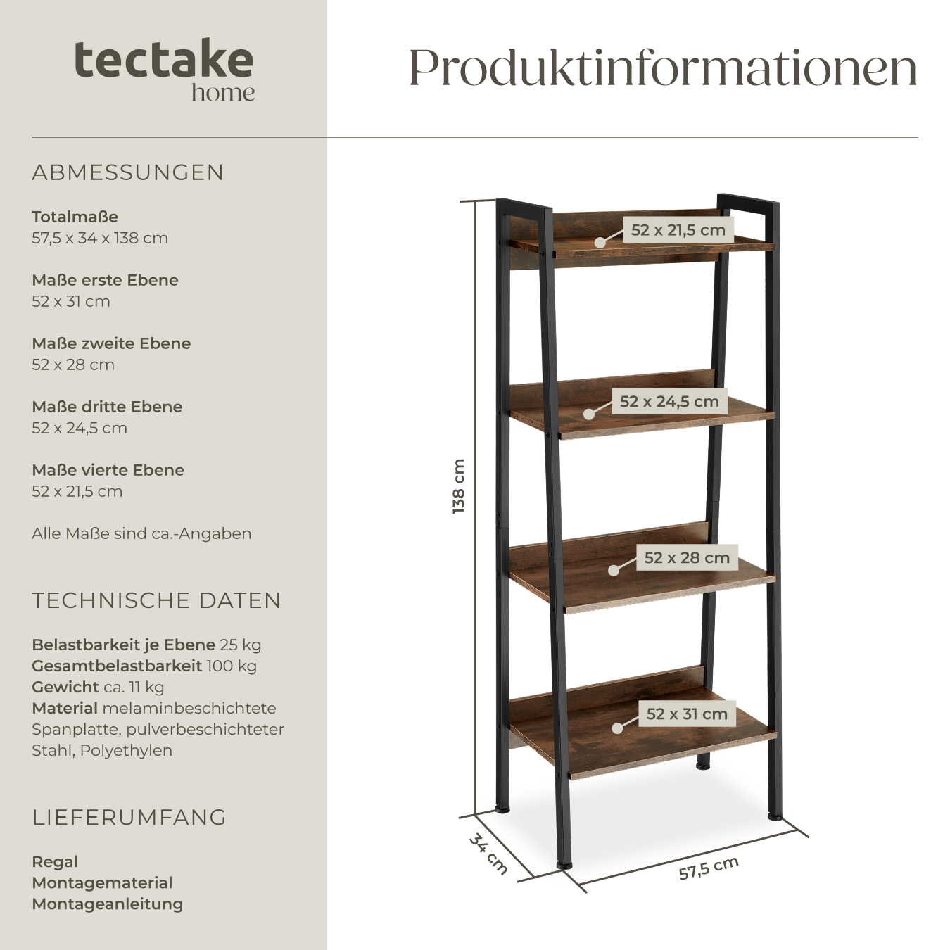 Leiterregal mit 45 Ebenen Standregal Bücherregal Regal Holz Metall Industrie