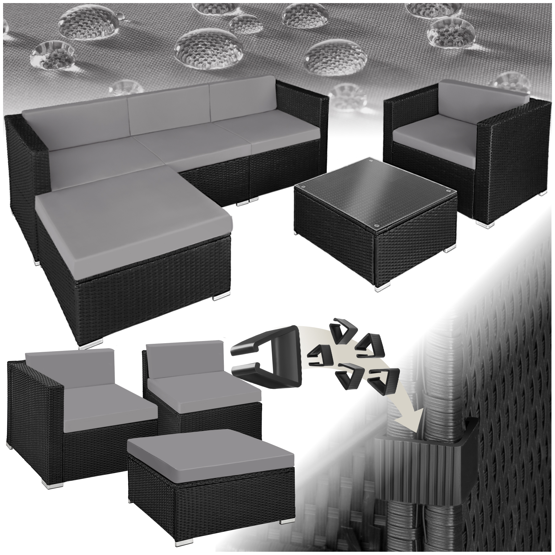 Rattan Lounge, für 4 bis 5 Personen, widerstandsfähig, UV-beständig - grau | tectake