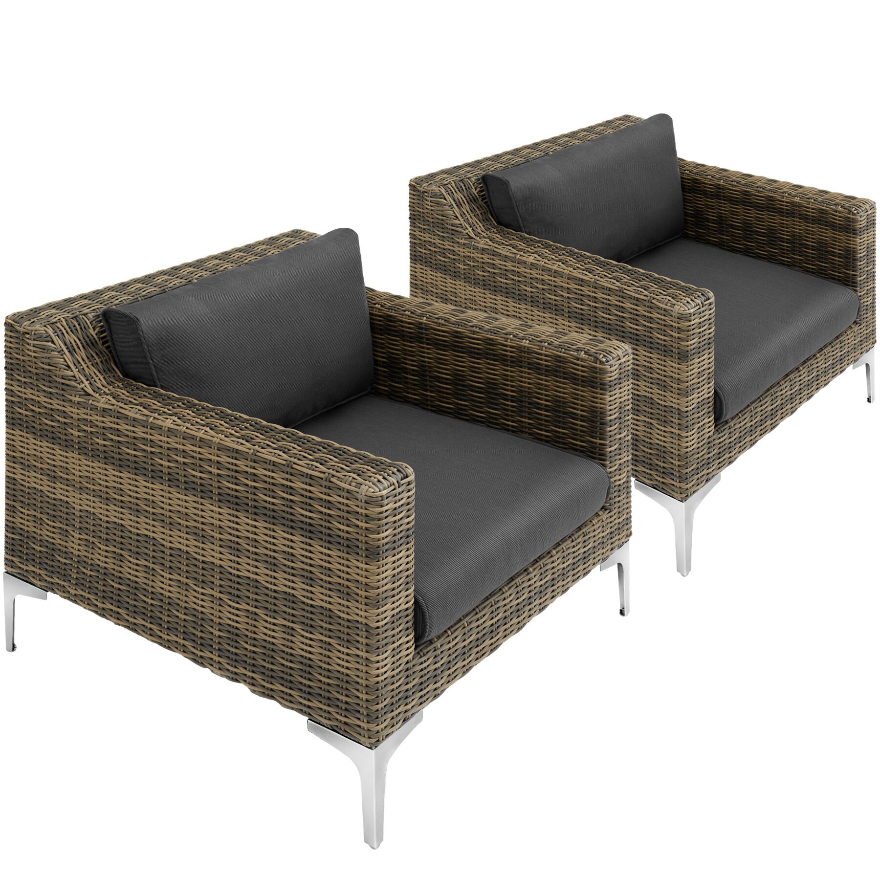 Modułowy zestaw rattanowy Villanova Aluminium, zestaw 5-częściowy, 2-osobowy - antracytowo-marmurkowy | tectake