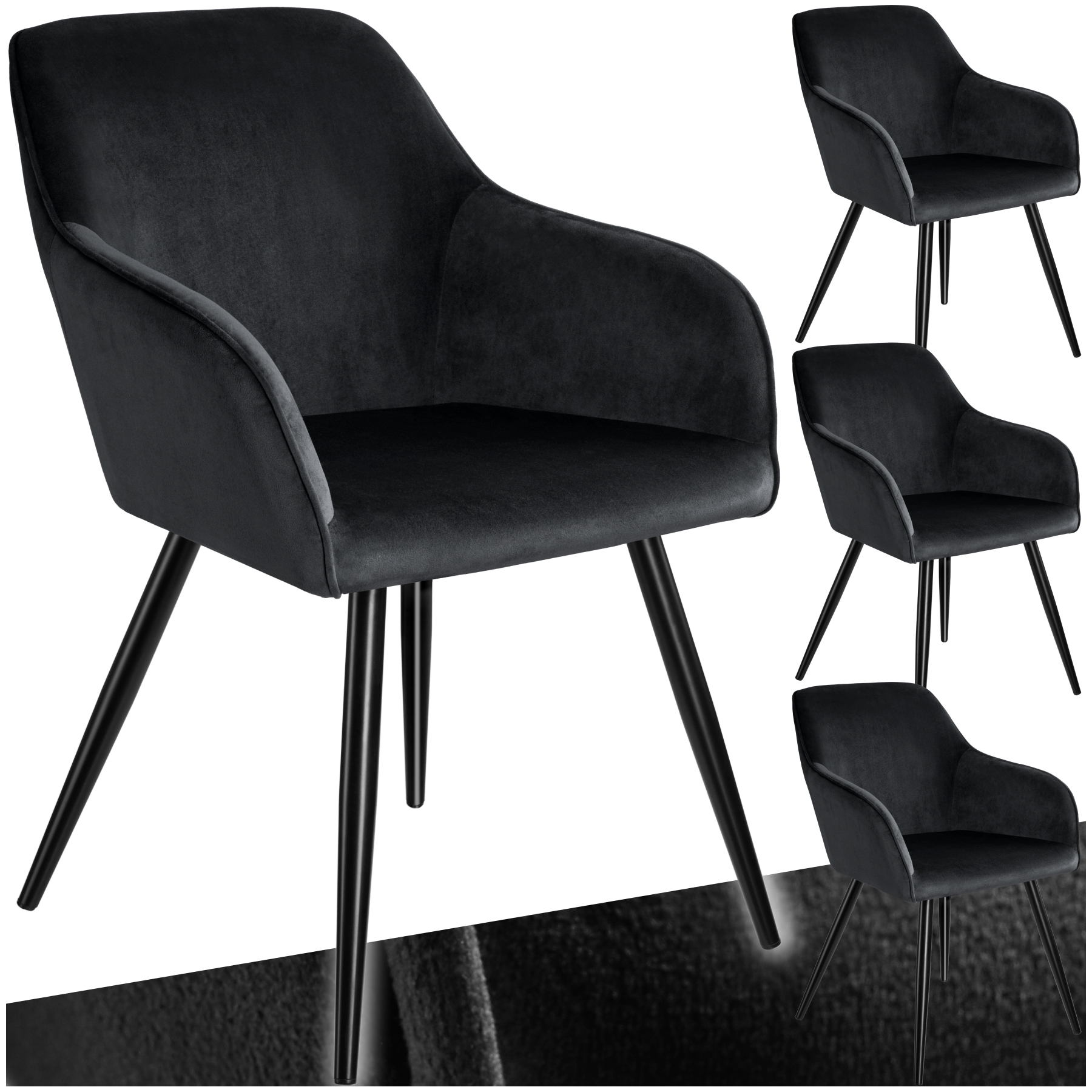 Esszimmerstuhl Marilyn Samtoptik, schwarze Stuhlbeine - schwarz, 4er Set