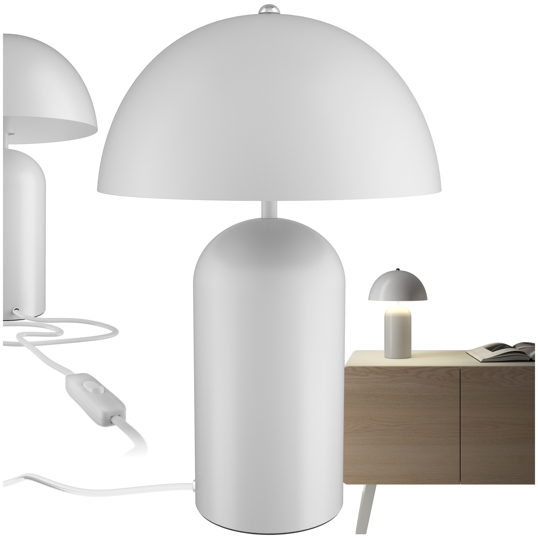 Kleine Retro-Tischlampe Altea, Pilzdesign, 40W - weiß