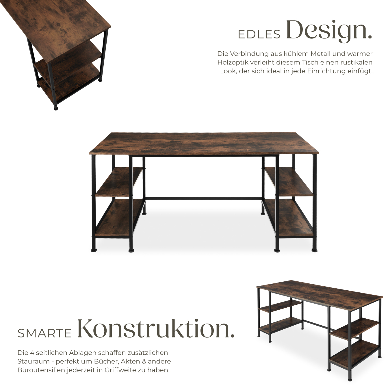 Schreibtisch 4 Regalebenen Bürotisch Arbeitstisch Computertisch Industrie-Design