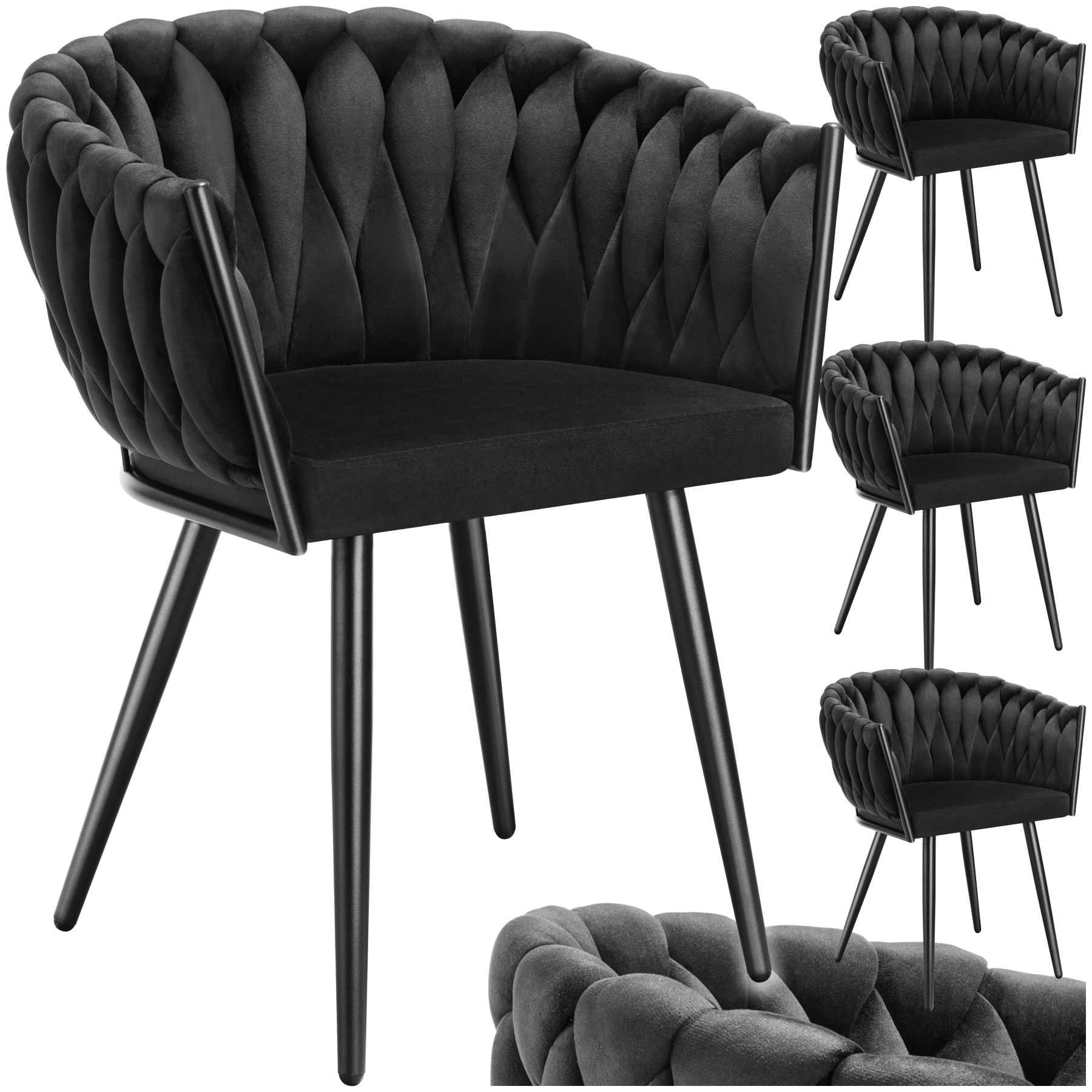 Set Esszimmerstuhl Astano Samt, Knotendesign - schwarz, 4er Set